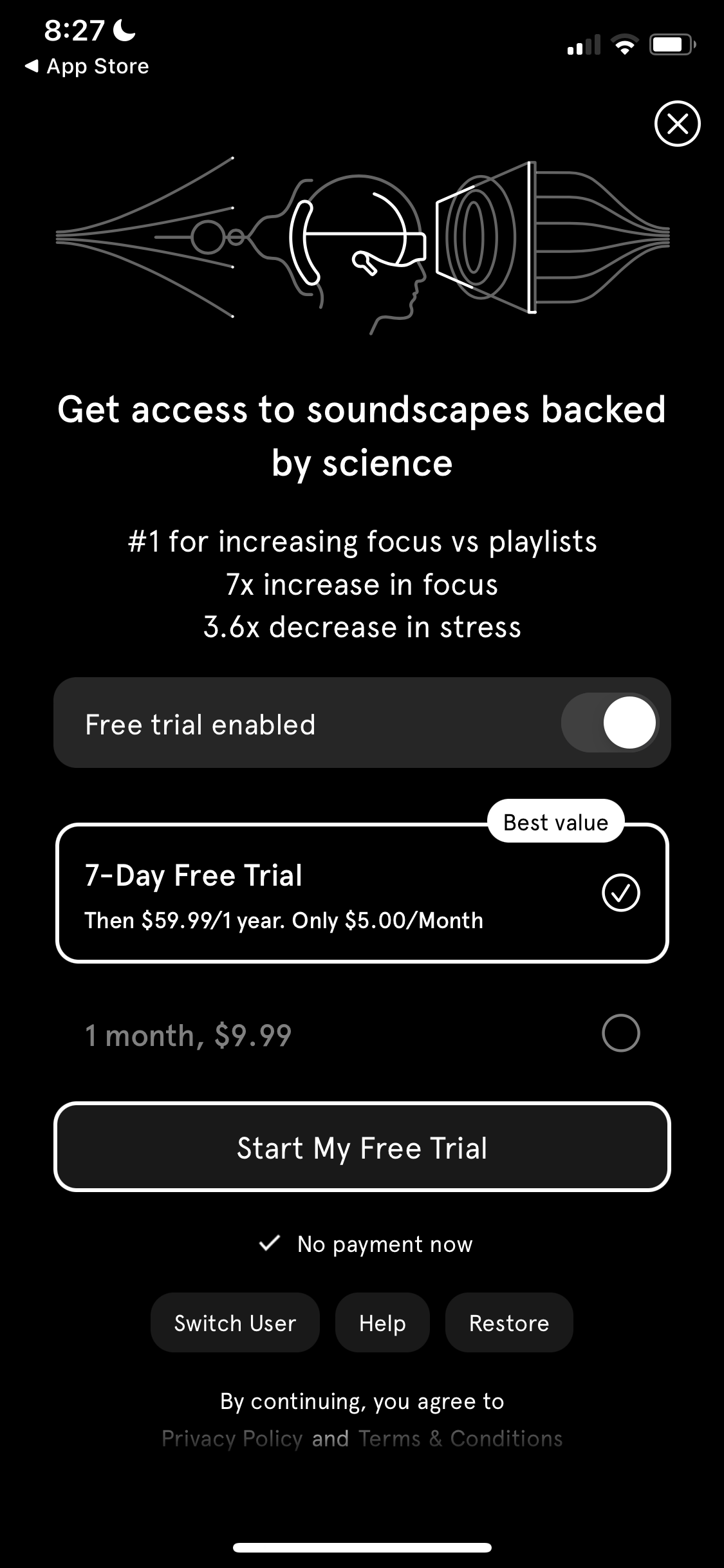 Screenshot of Start trial