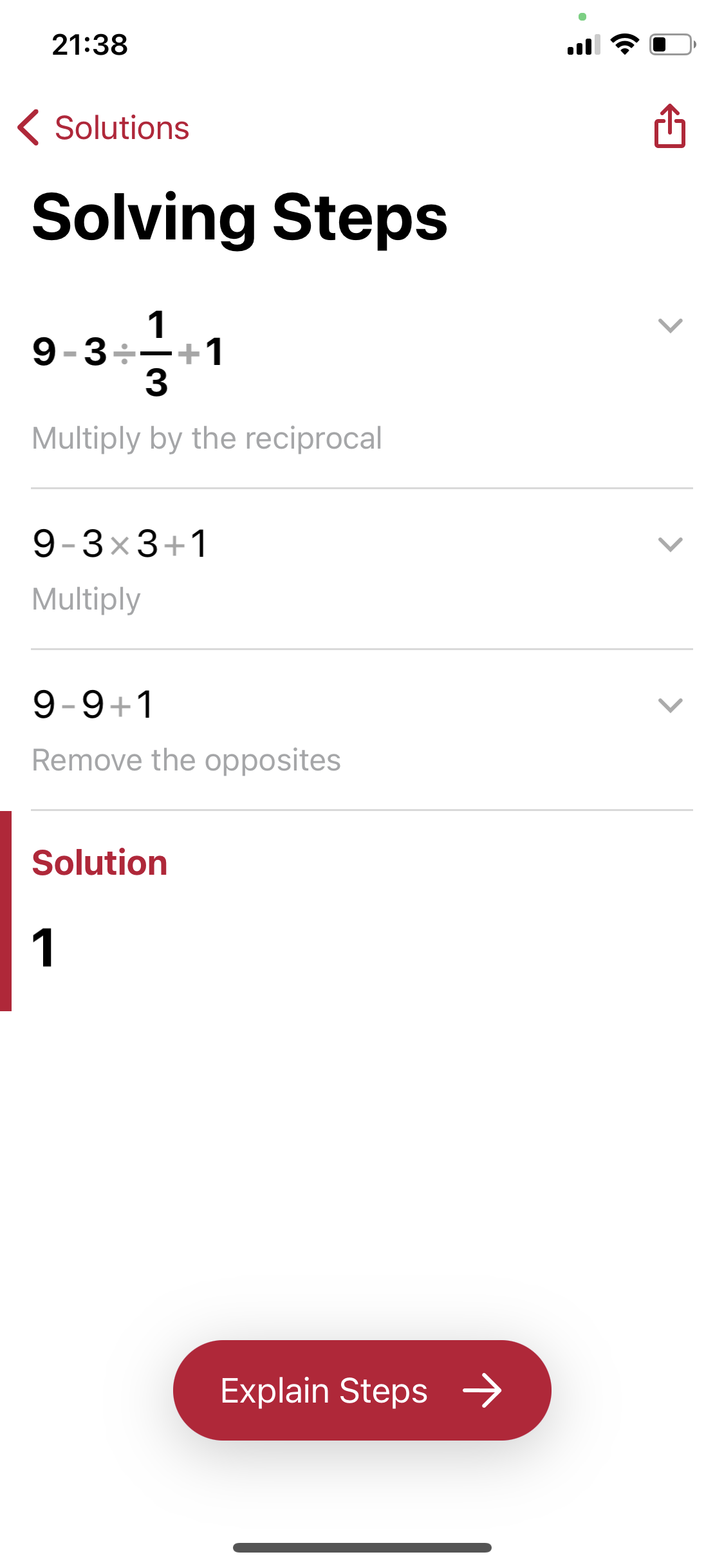 Screenshot of Solving steps