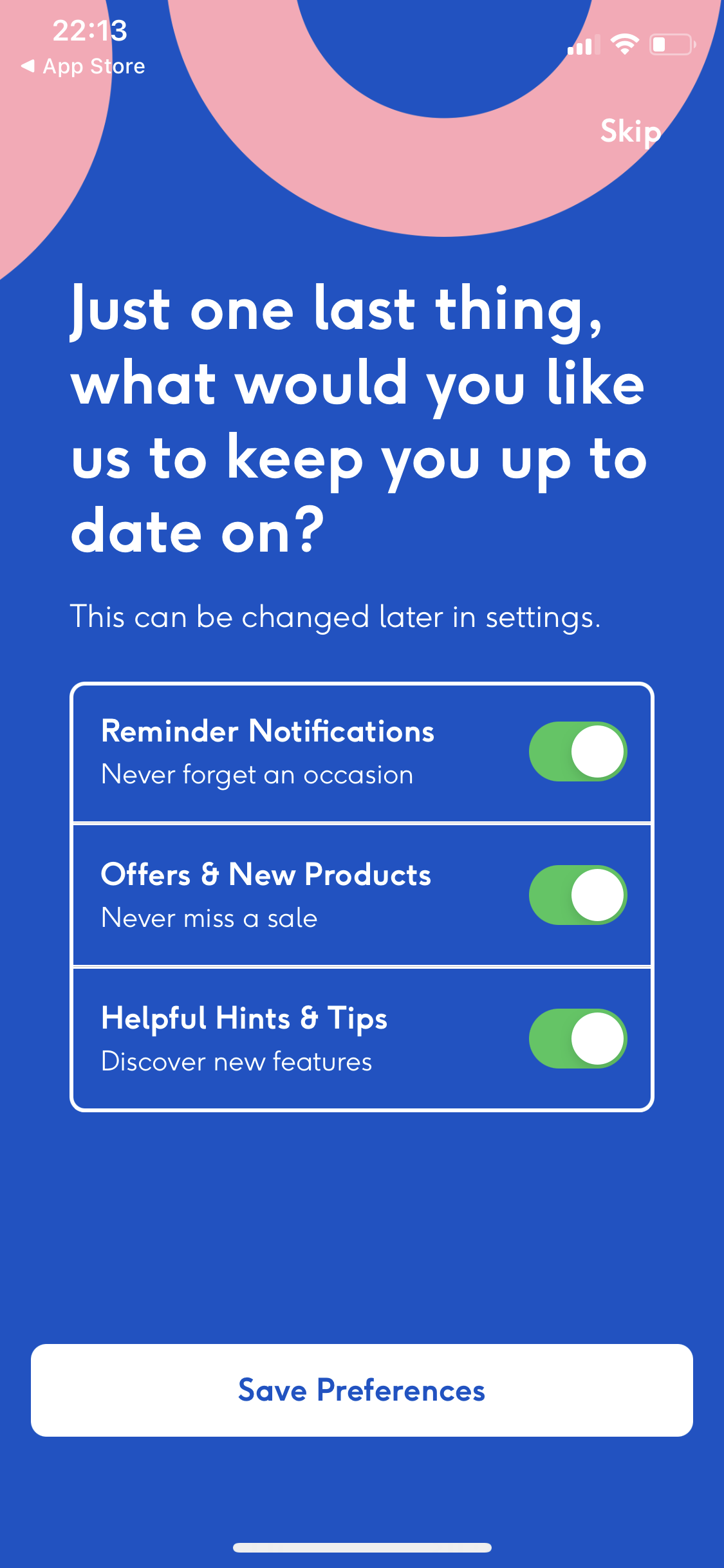 Screenshot of Notification settings