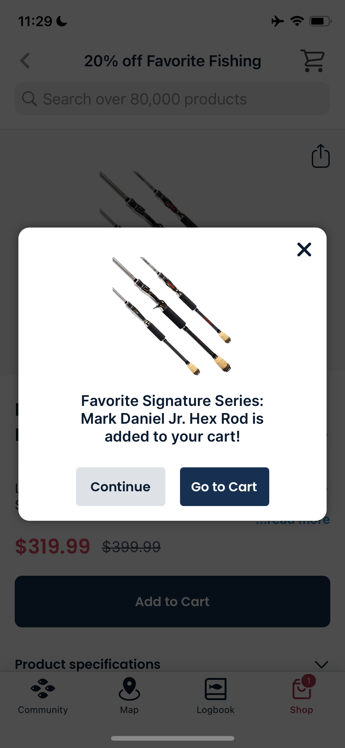 Screenshot of Add to basket