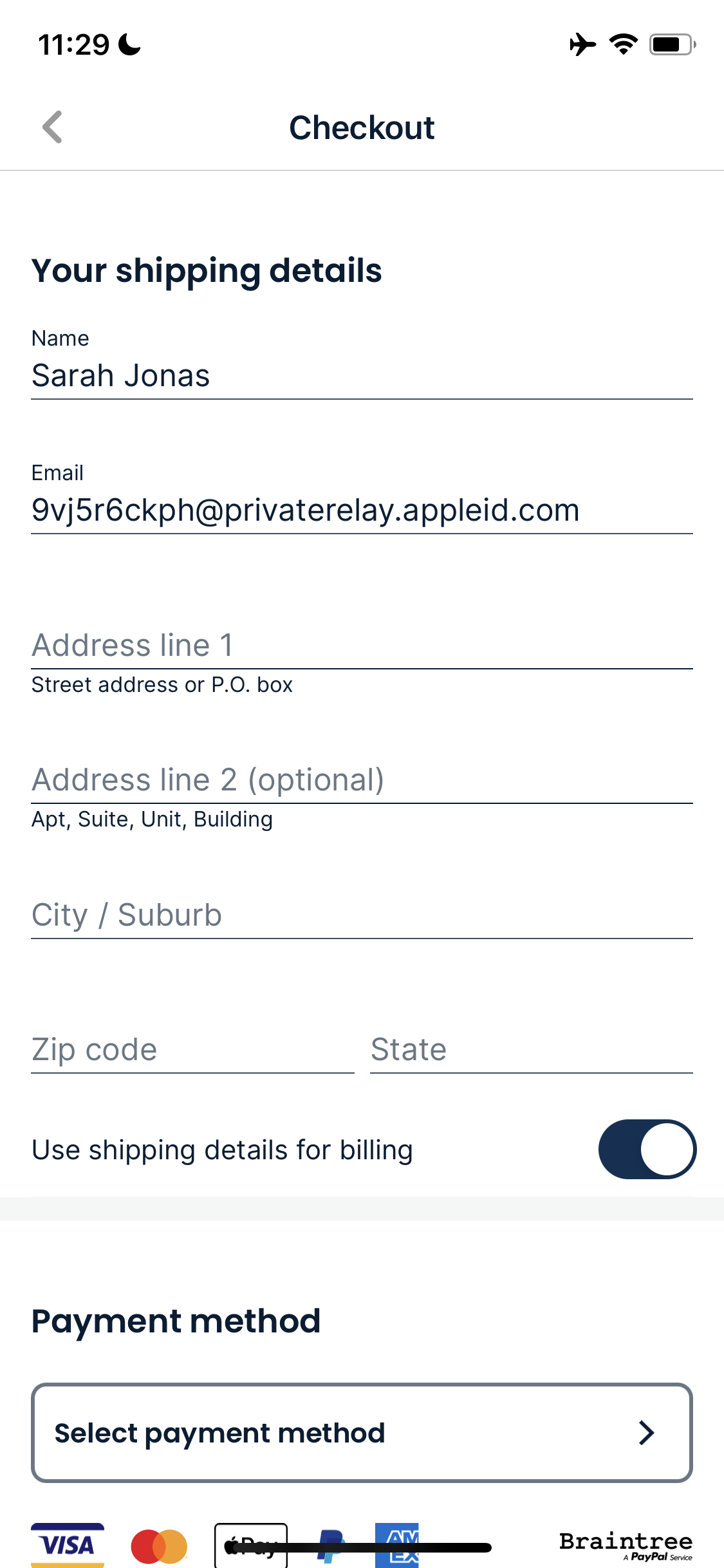 Screenshot of Checkout