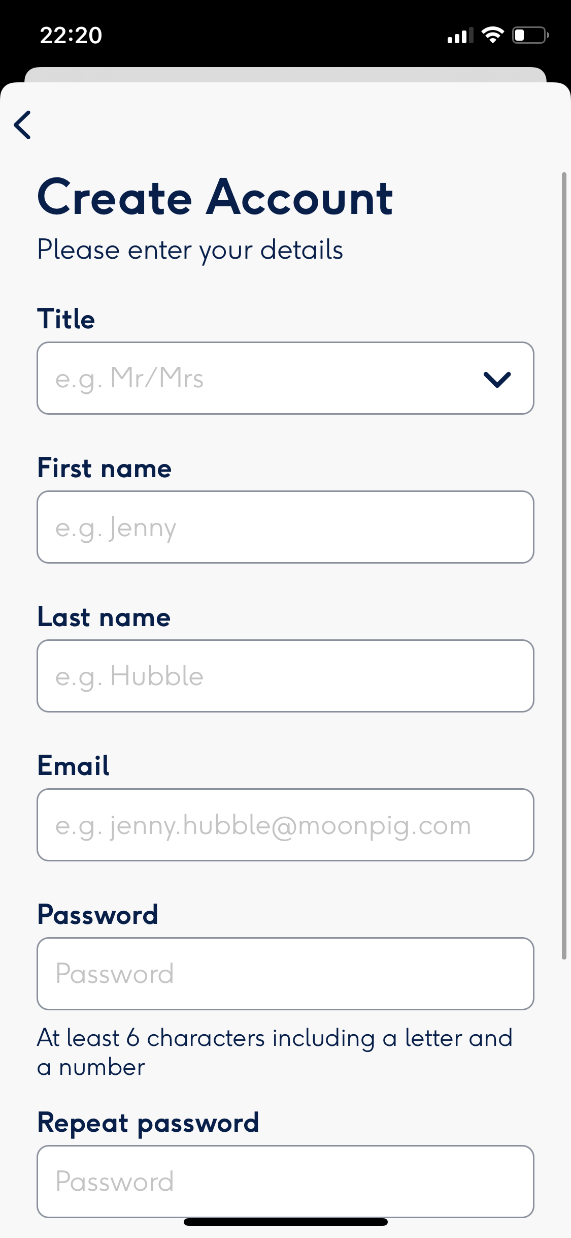 Screenshot of Sign up