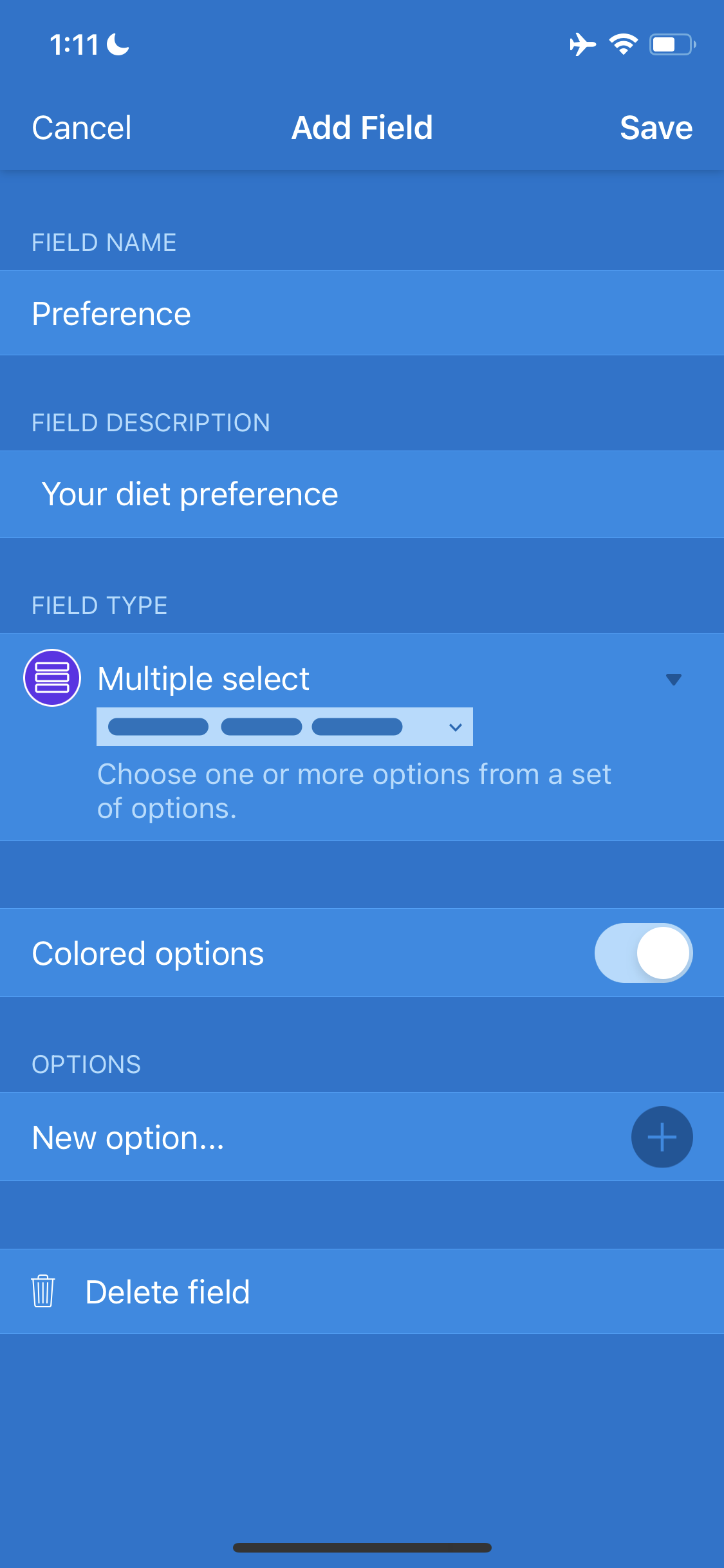 Screenshot of Add field