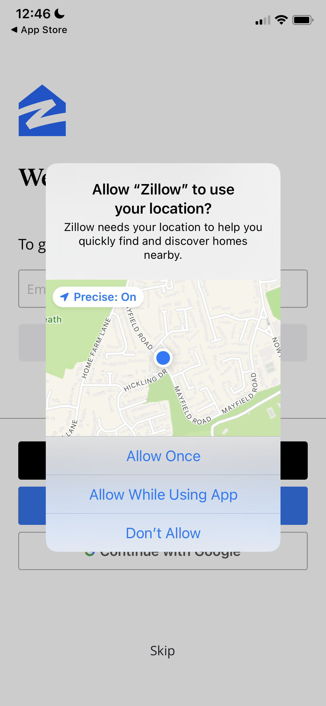 Screenshot of Enable location services