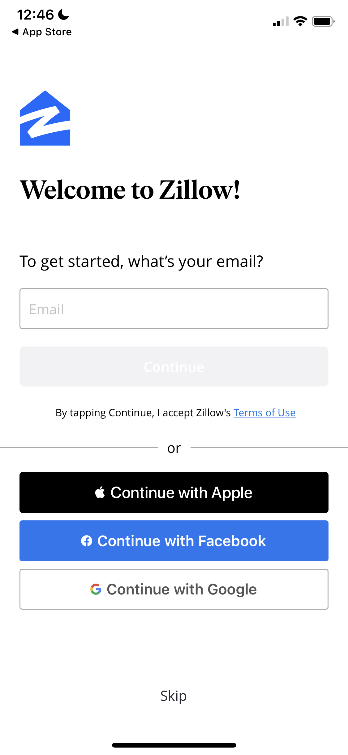 Screenshot of Sign up