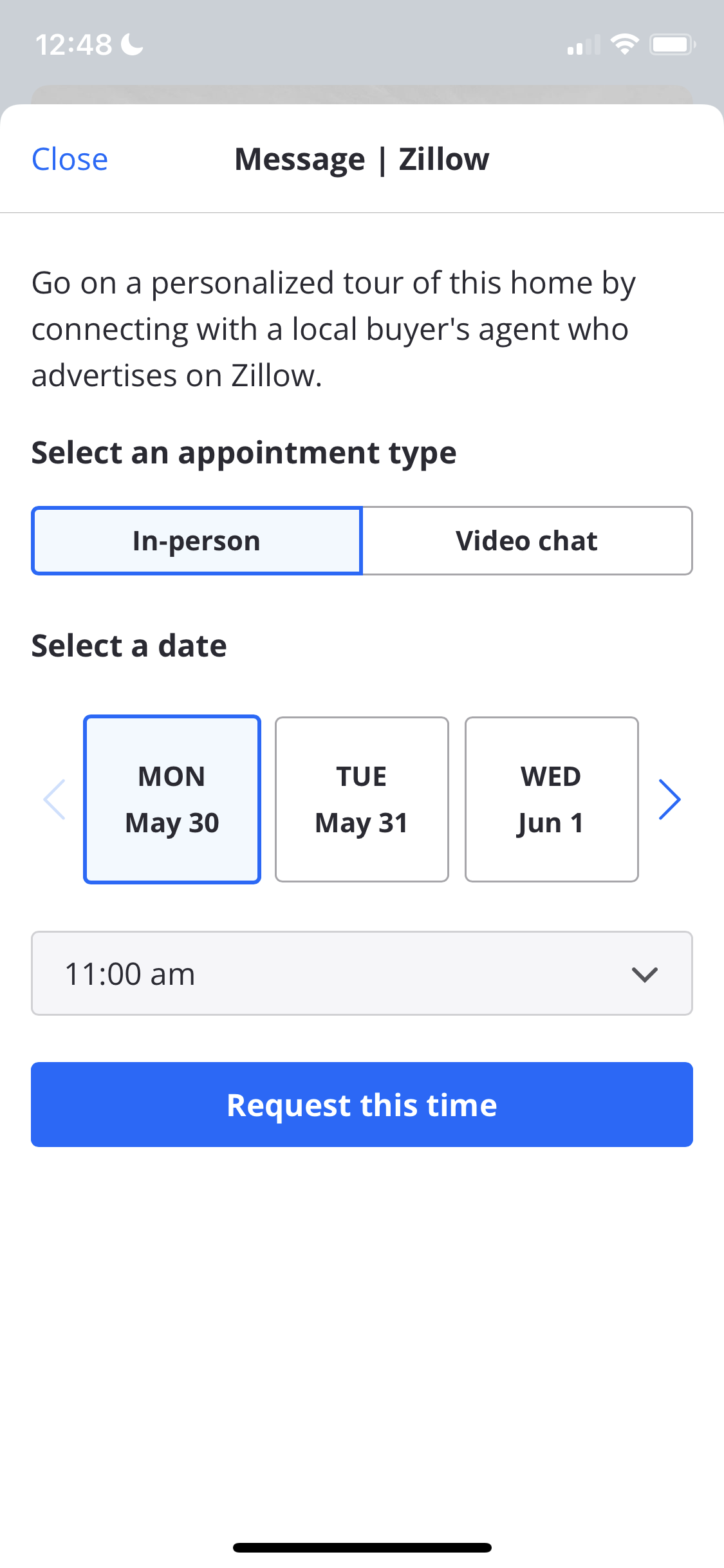 Screenshot of Book appointment