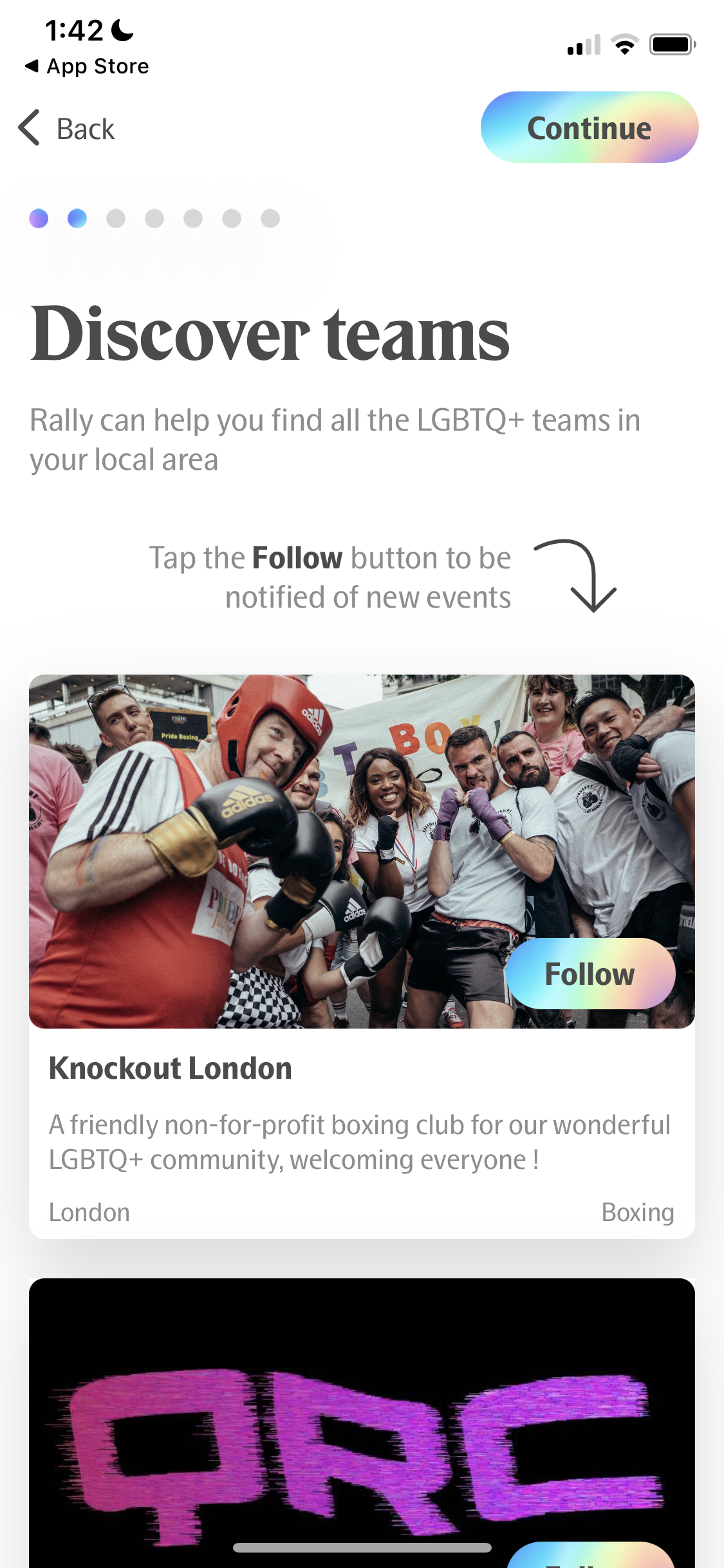 Screenshot of Follow teams