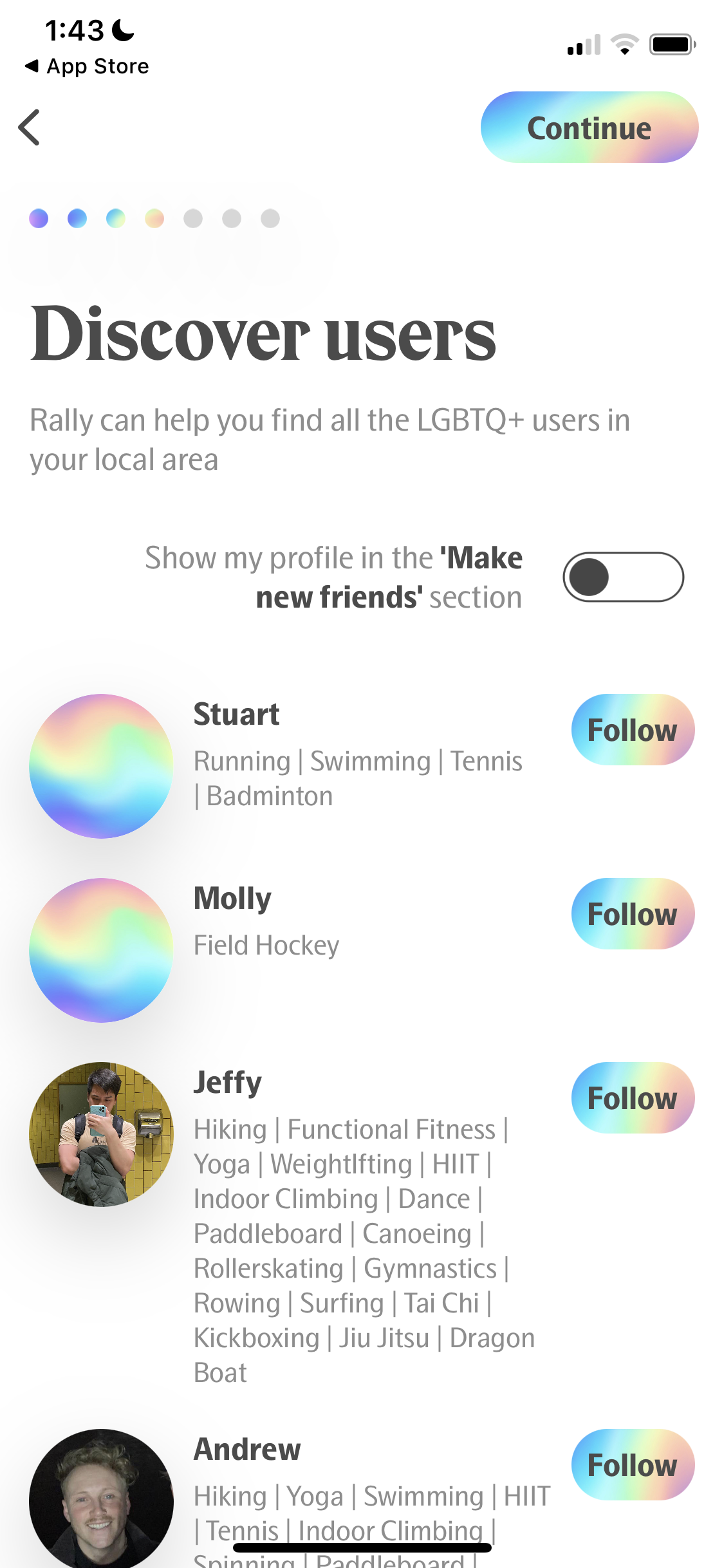 Screenshot of Follow people