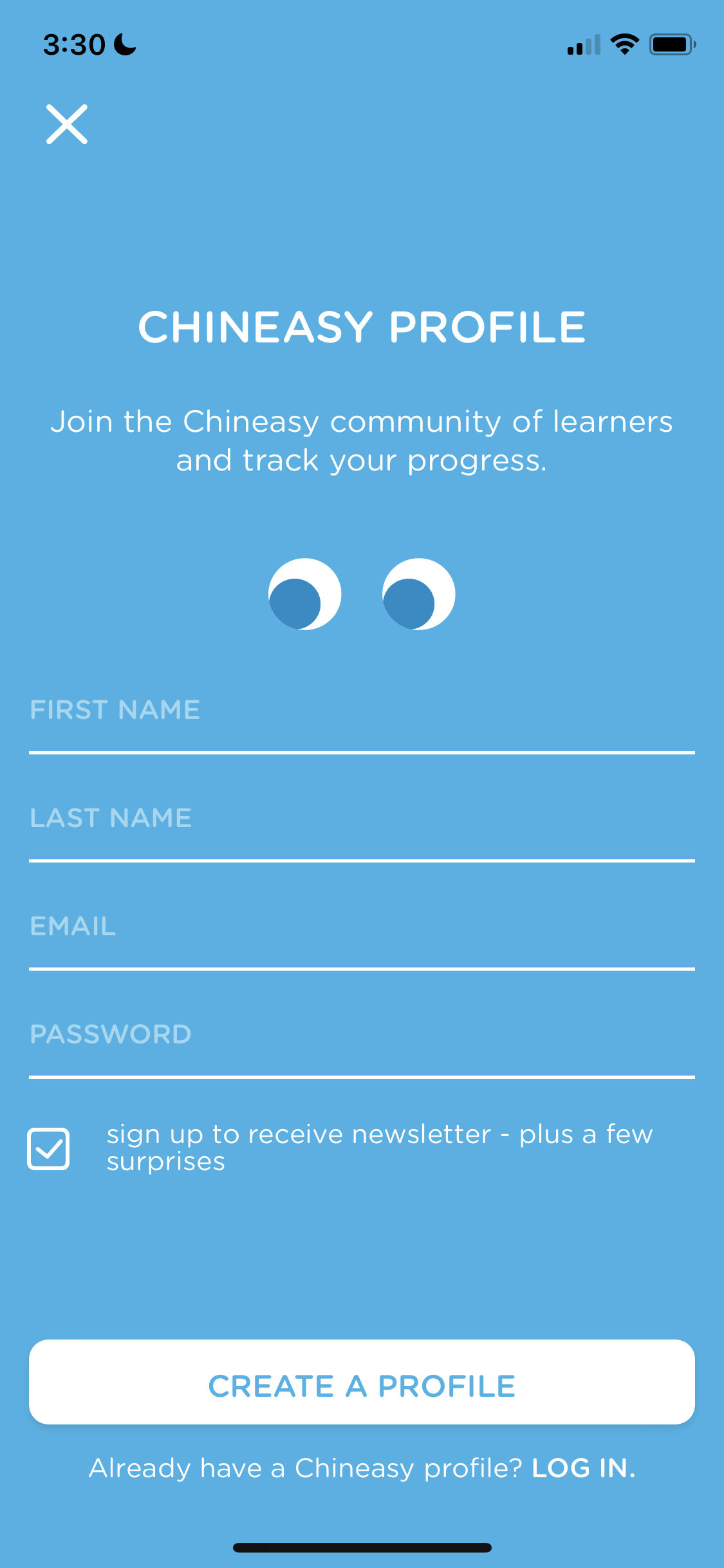 Screenshot of Sign up