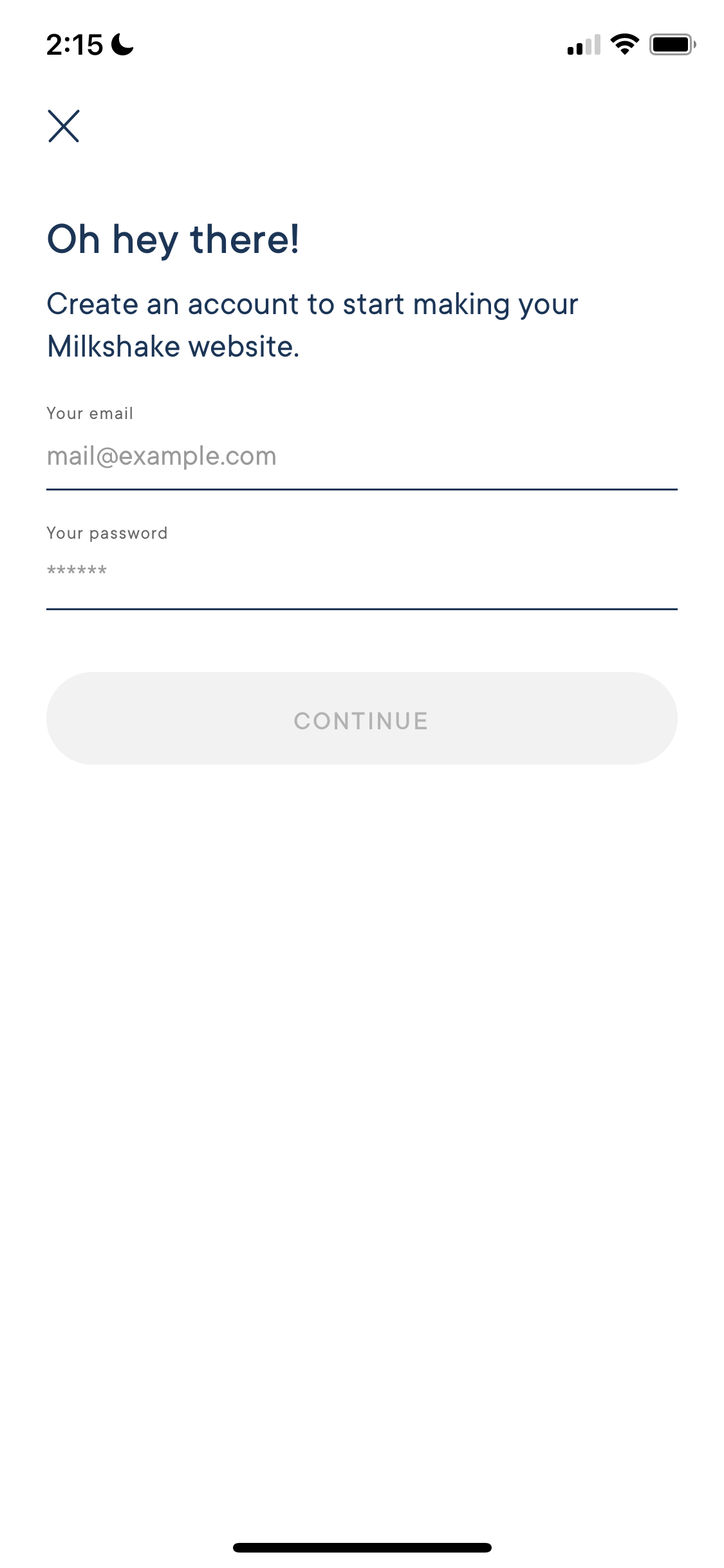 Screenshot of Sign up