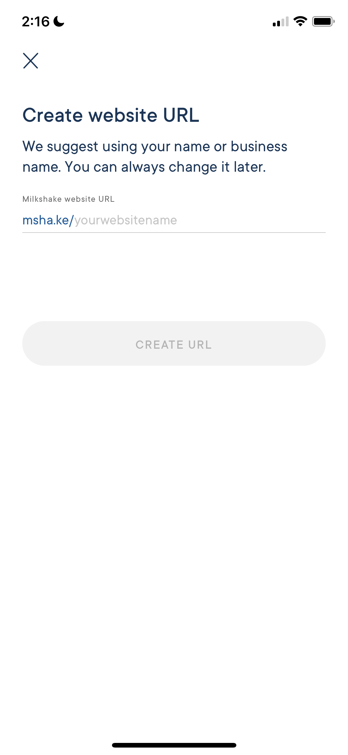 Screenshot of Set URL