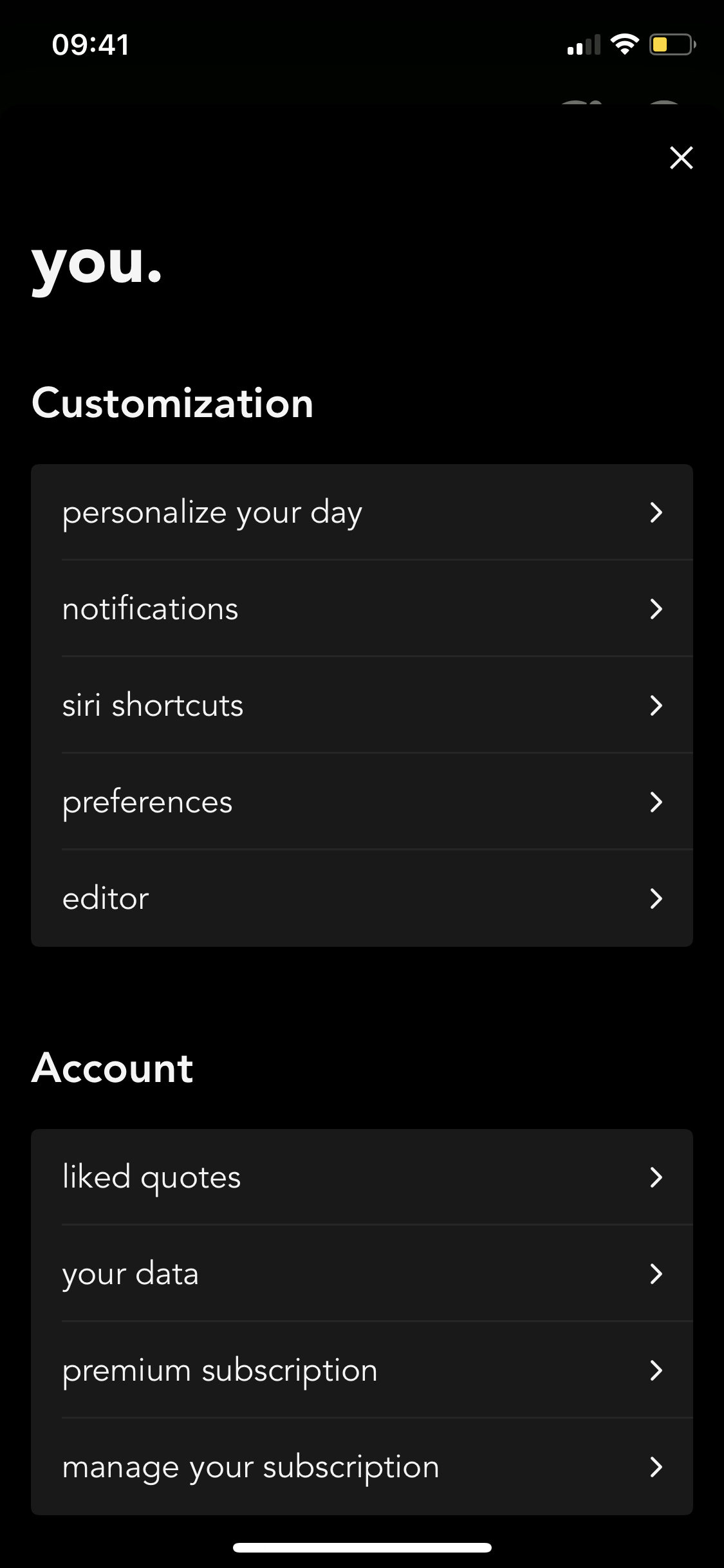 Screenshot of Settings