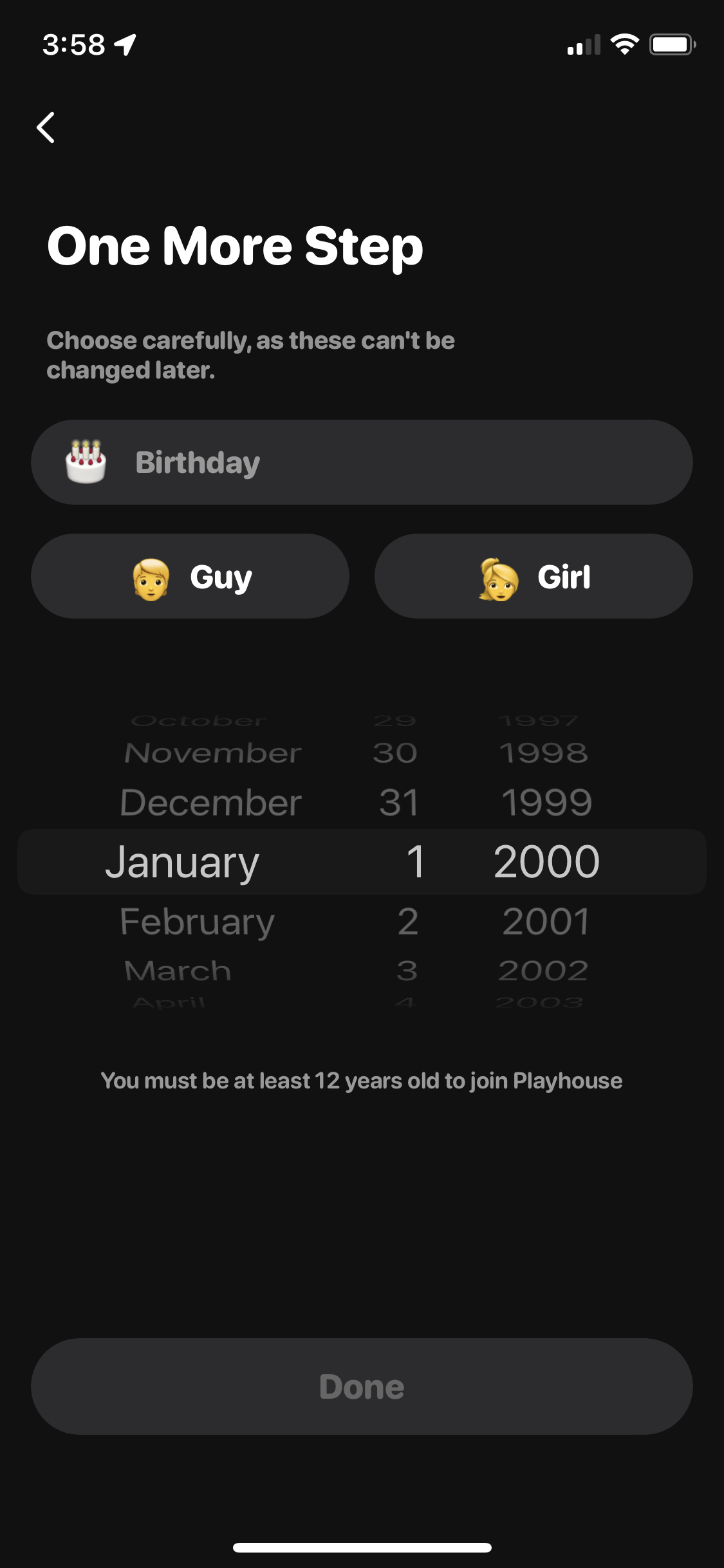 Screenshot of Set birthday