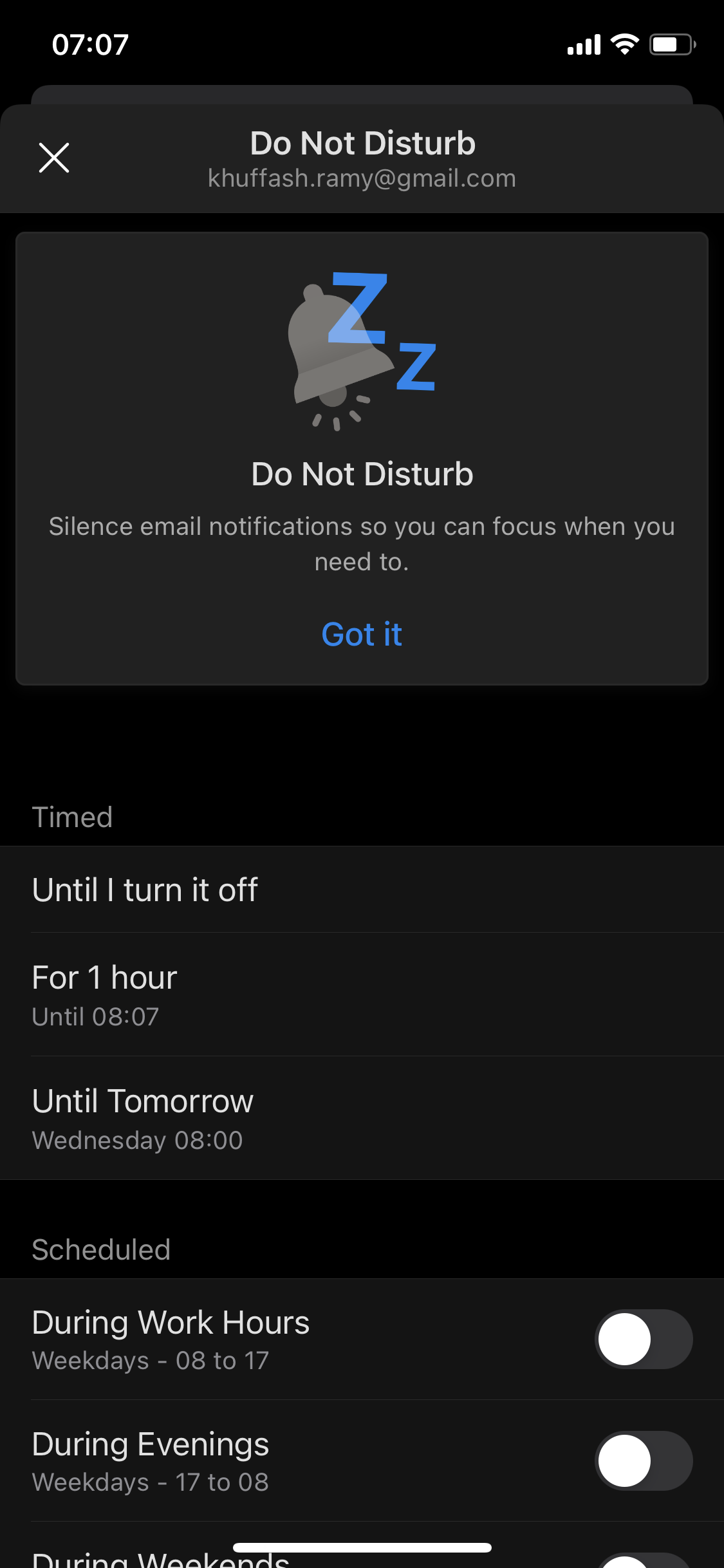 Screenshot of Notification settings