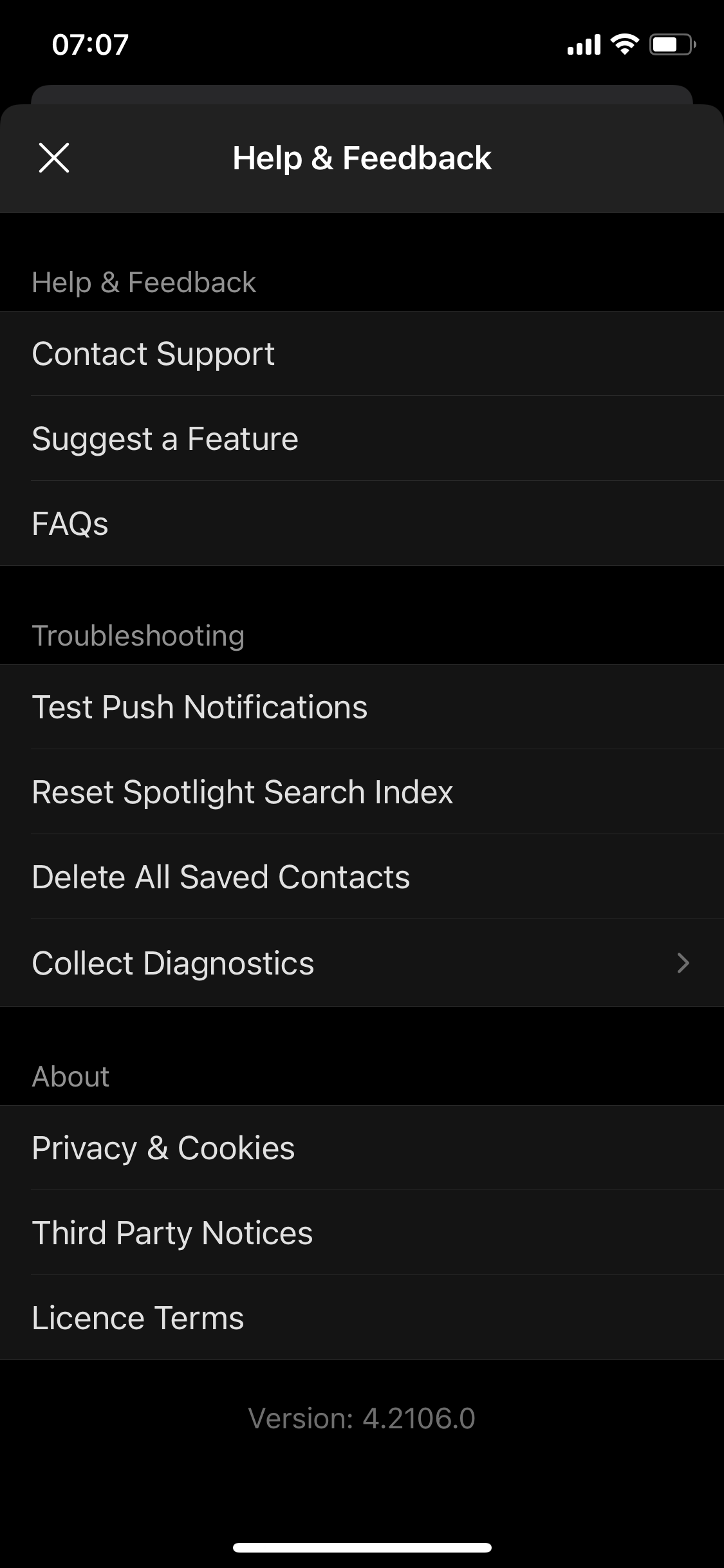 Screenshot of Help menu