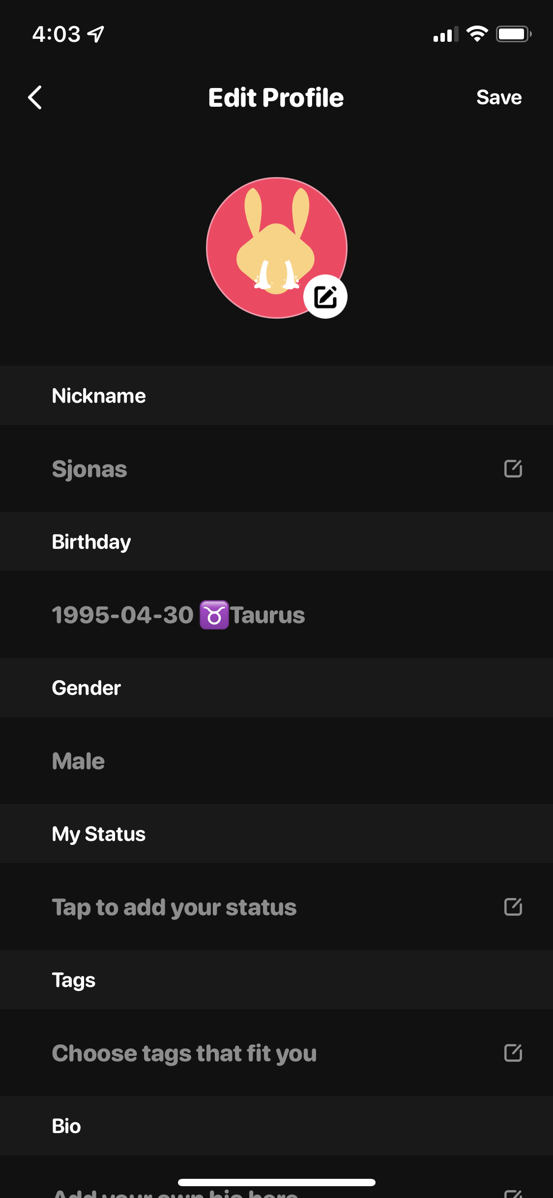 Screenshot of Edit profile