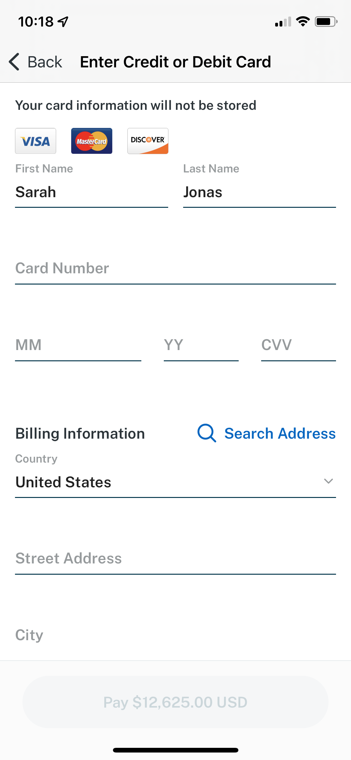 Screenshot of Add payment method