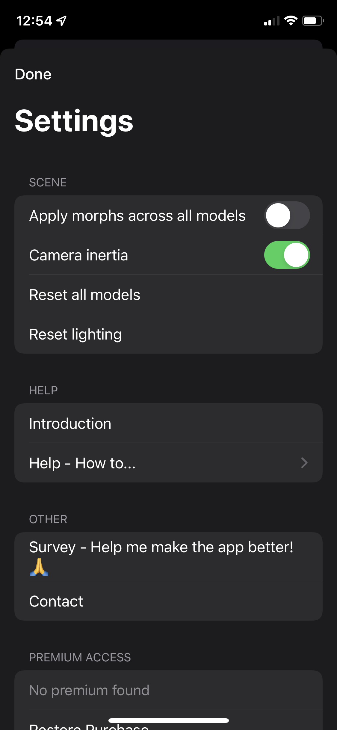 Screenshot of Settings