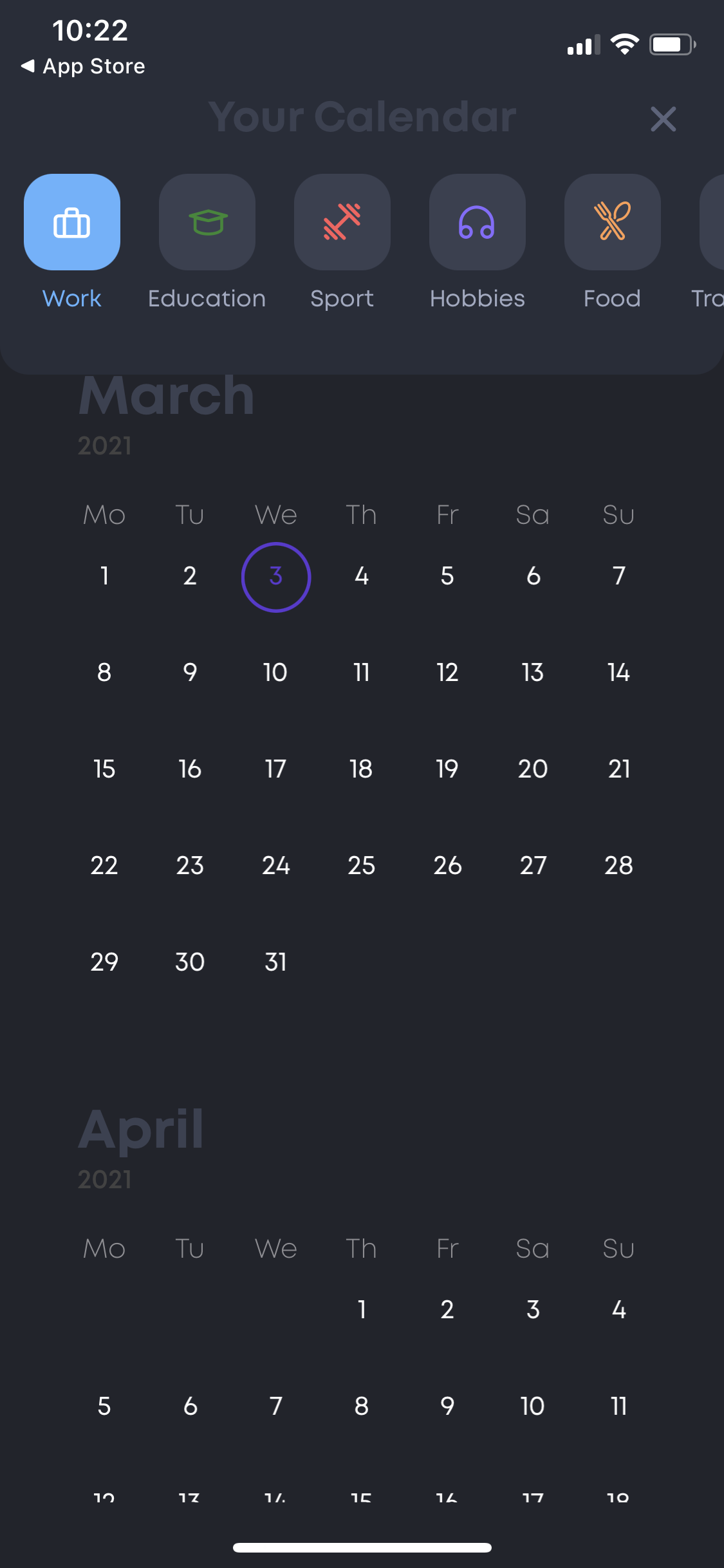 Screenshot of Calendar