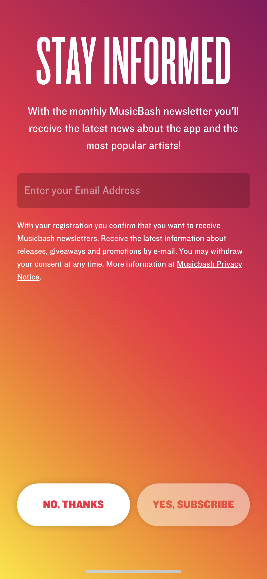 Screenshot of Newsletter opt-in