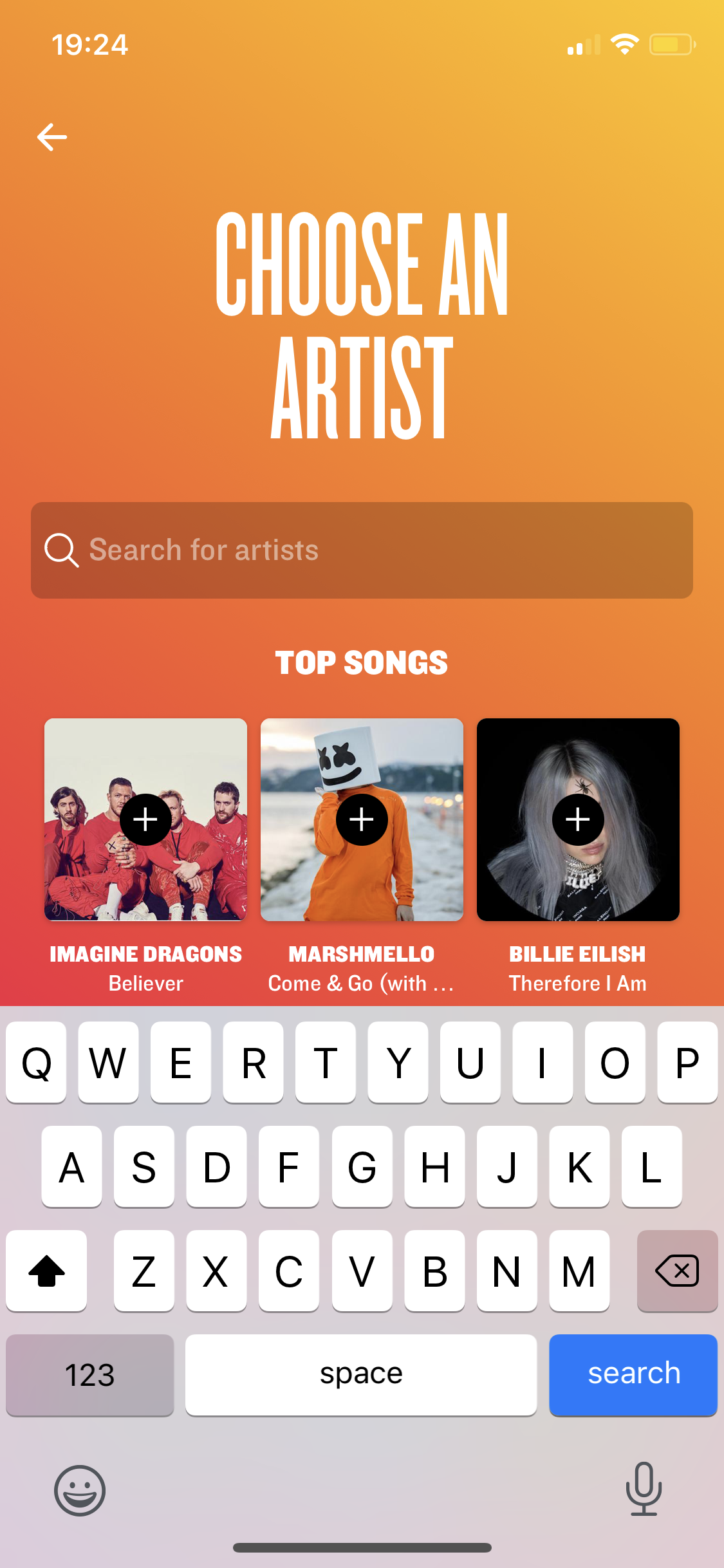 Screenshot of Artists