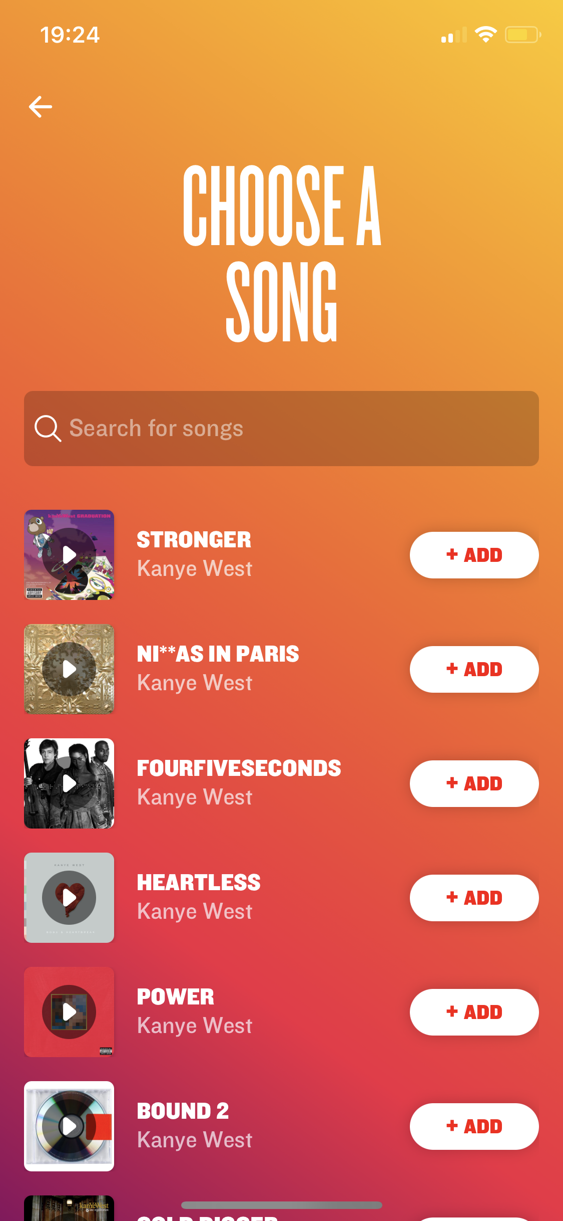 Screenshot of Select a song