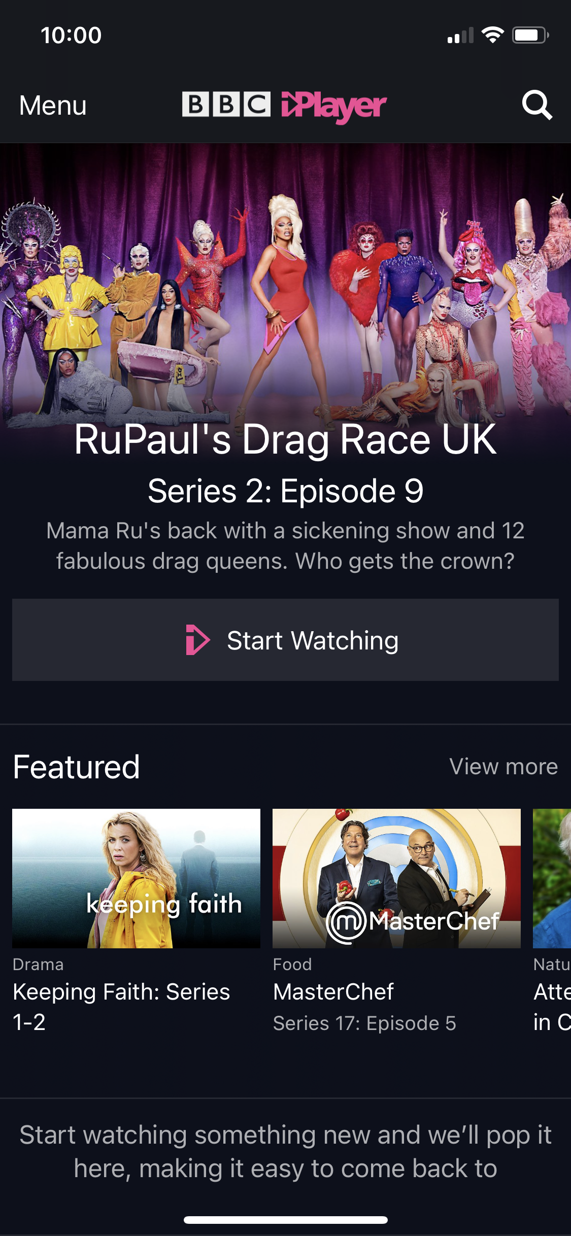 General browsing on BBC iPlayer video thumbnail