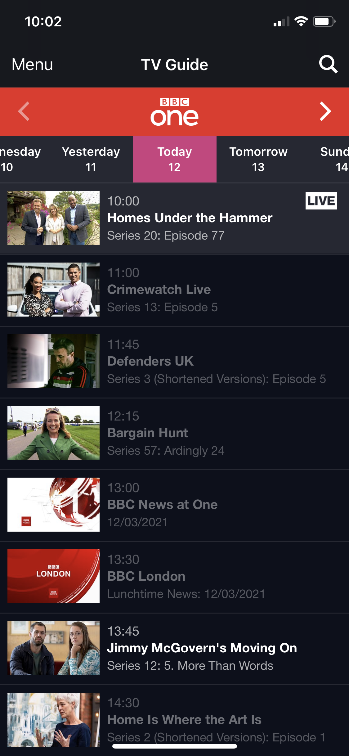 General browsing on BBC iPlayer video thumbnail