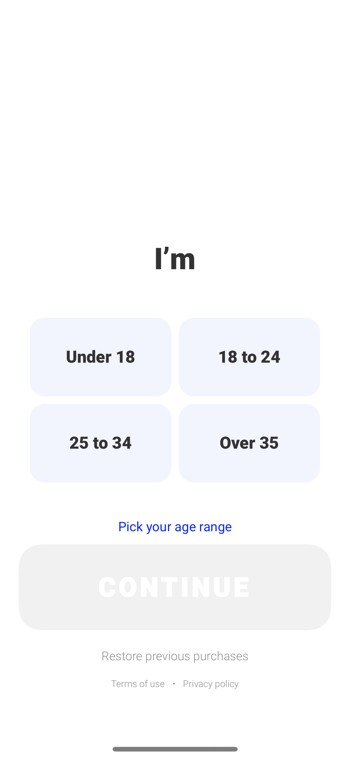 Screenshot of Select age