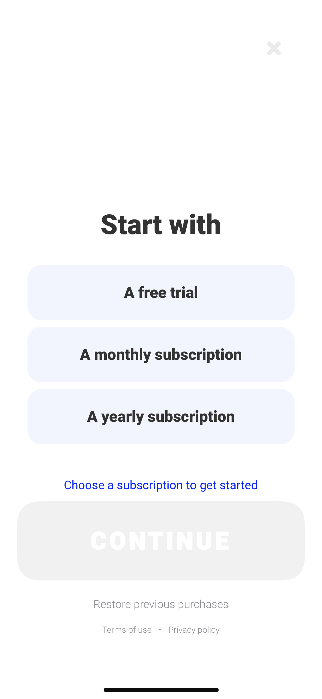 Screenshot of Start trial