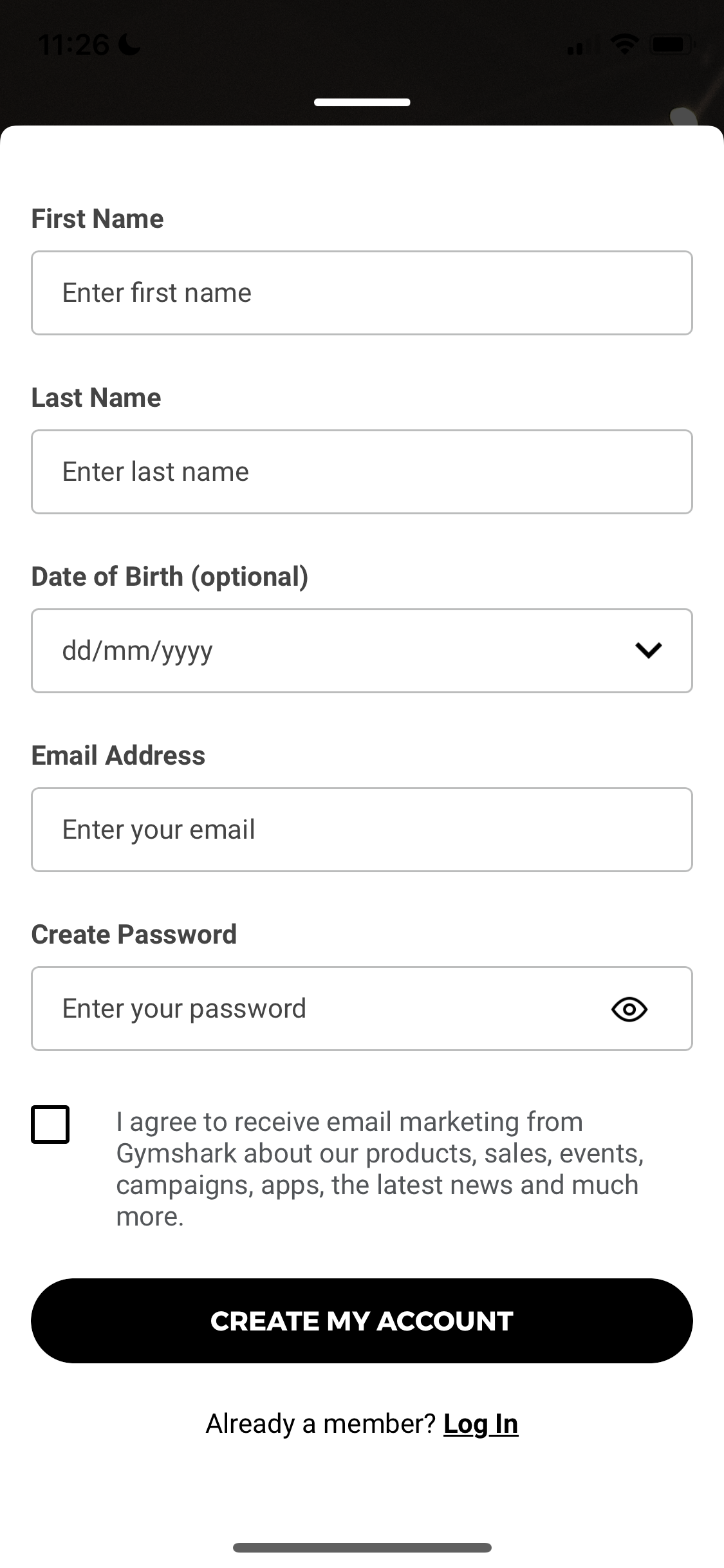 Screenshot of Sign up