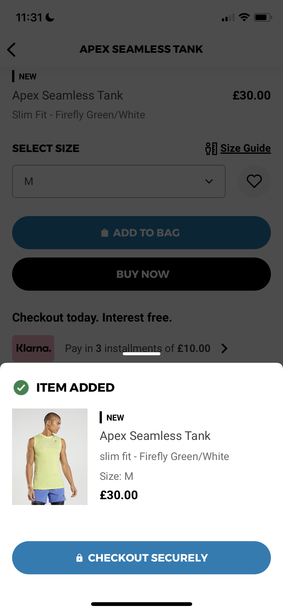 Screenshot of Add to basket