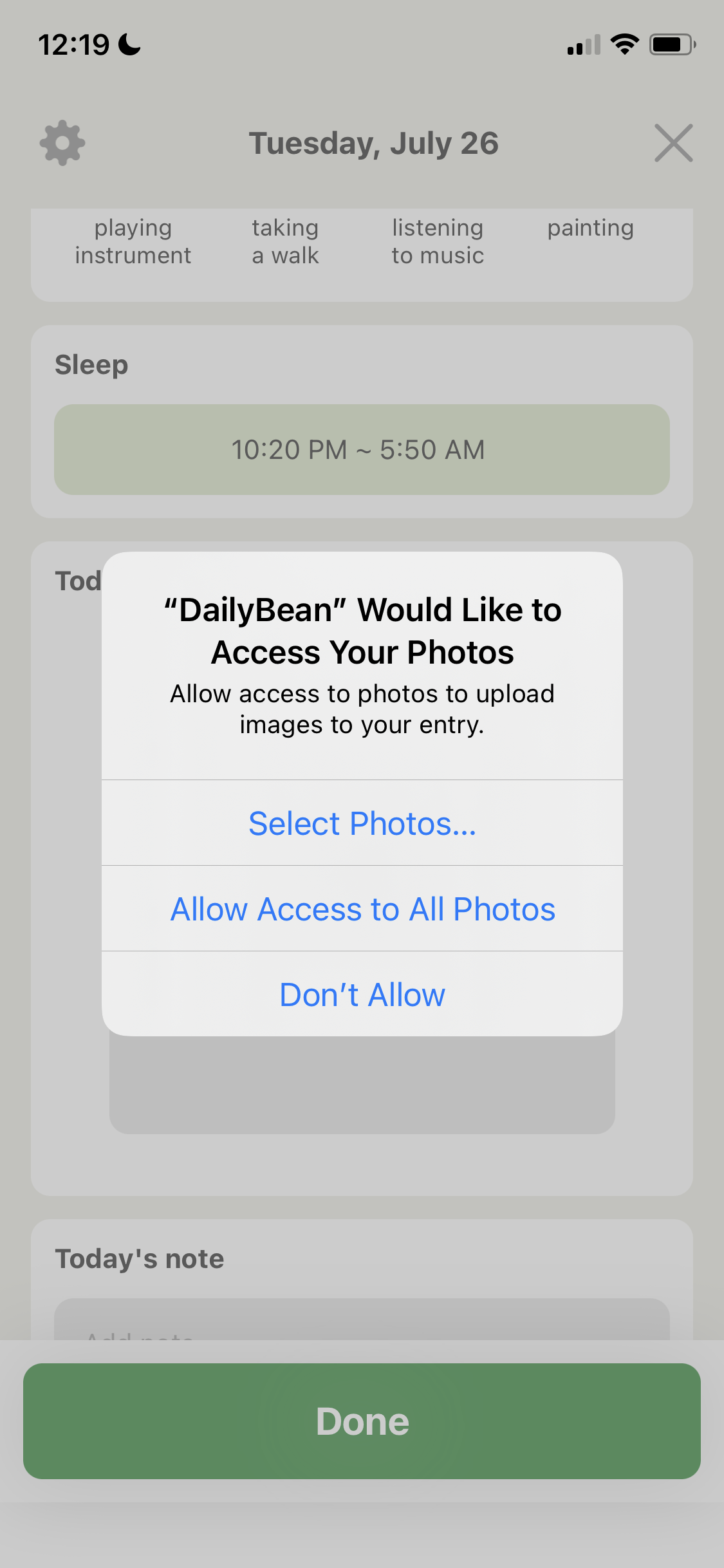 Screenshot of Enable photo access