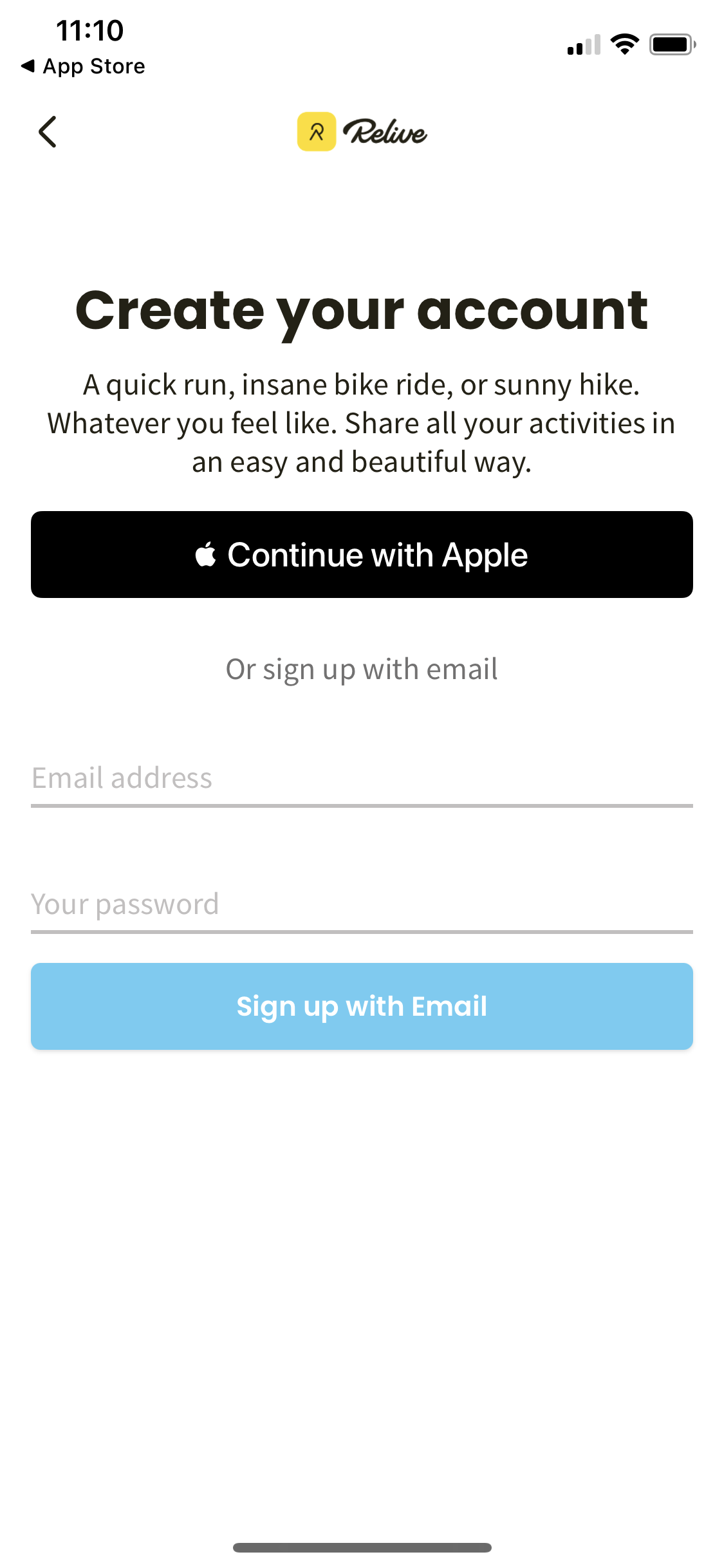 Screenshot of Sign up