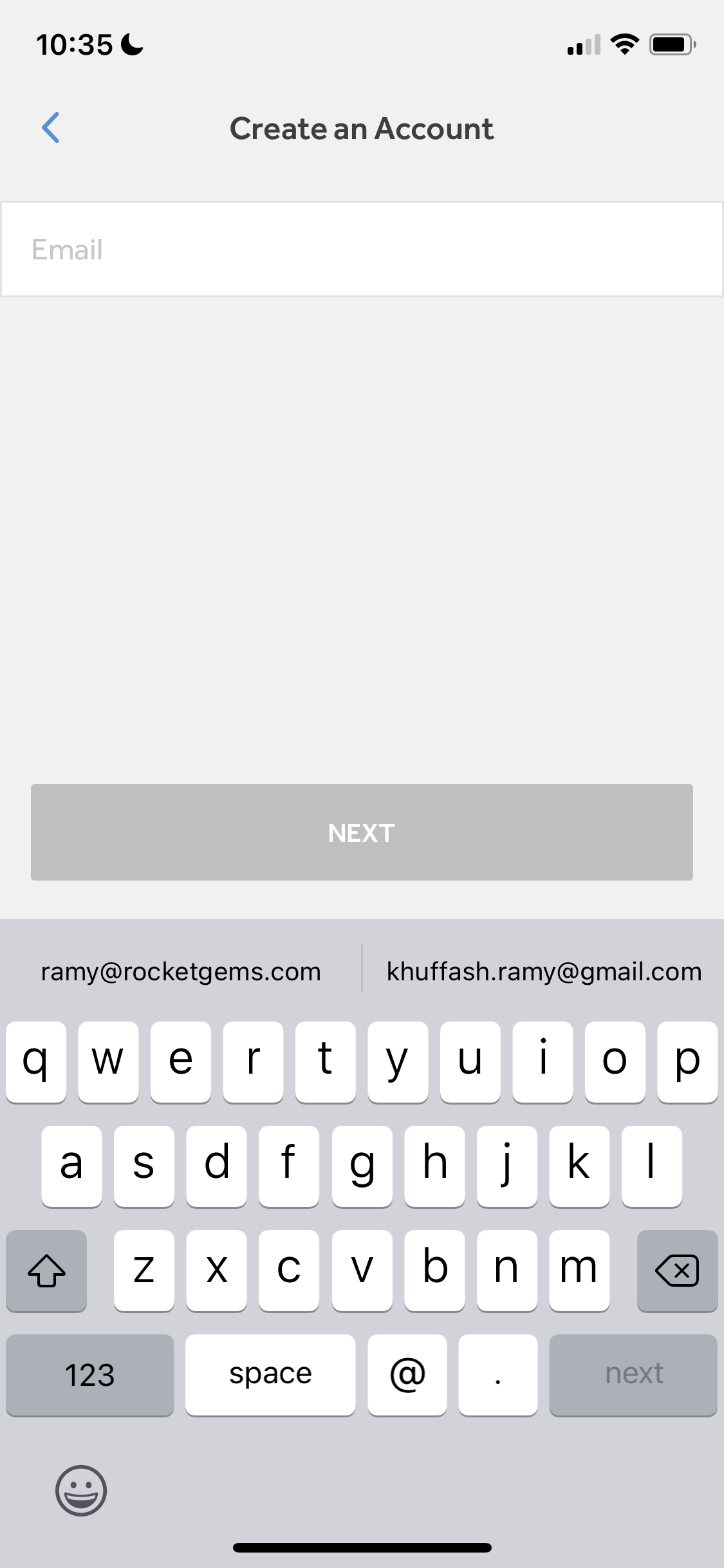 Screenshot of Enter email