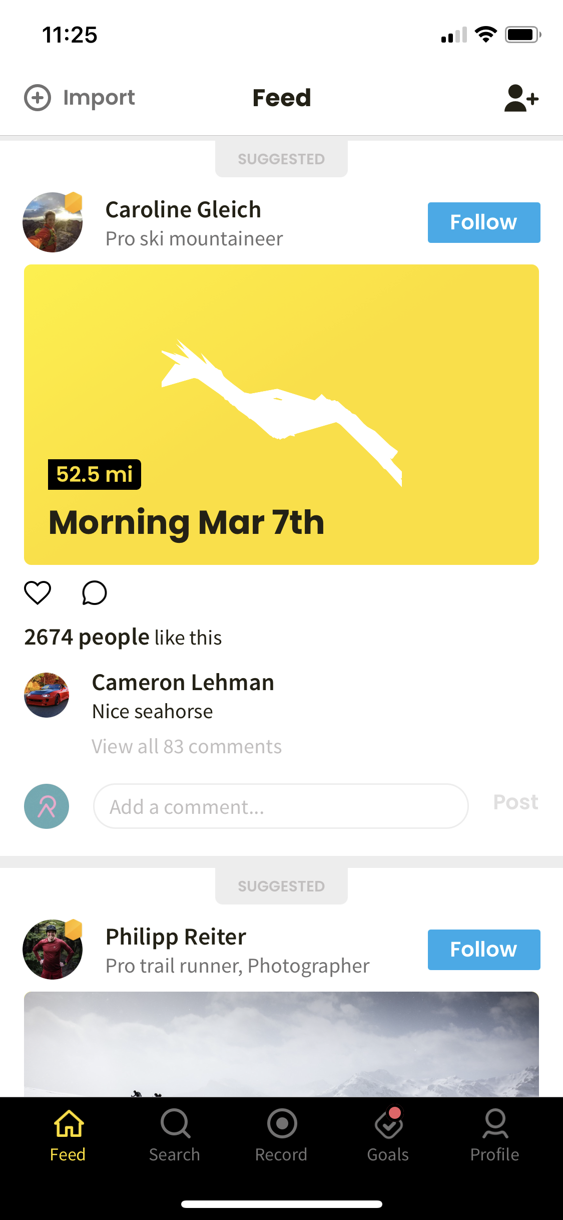 Screenshot of Activity feed