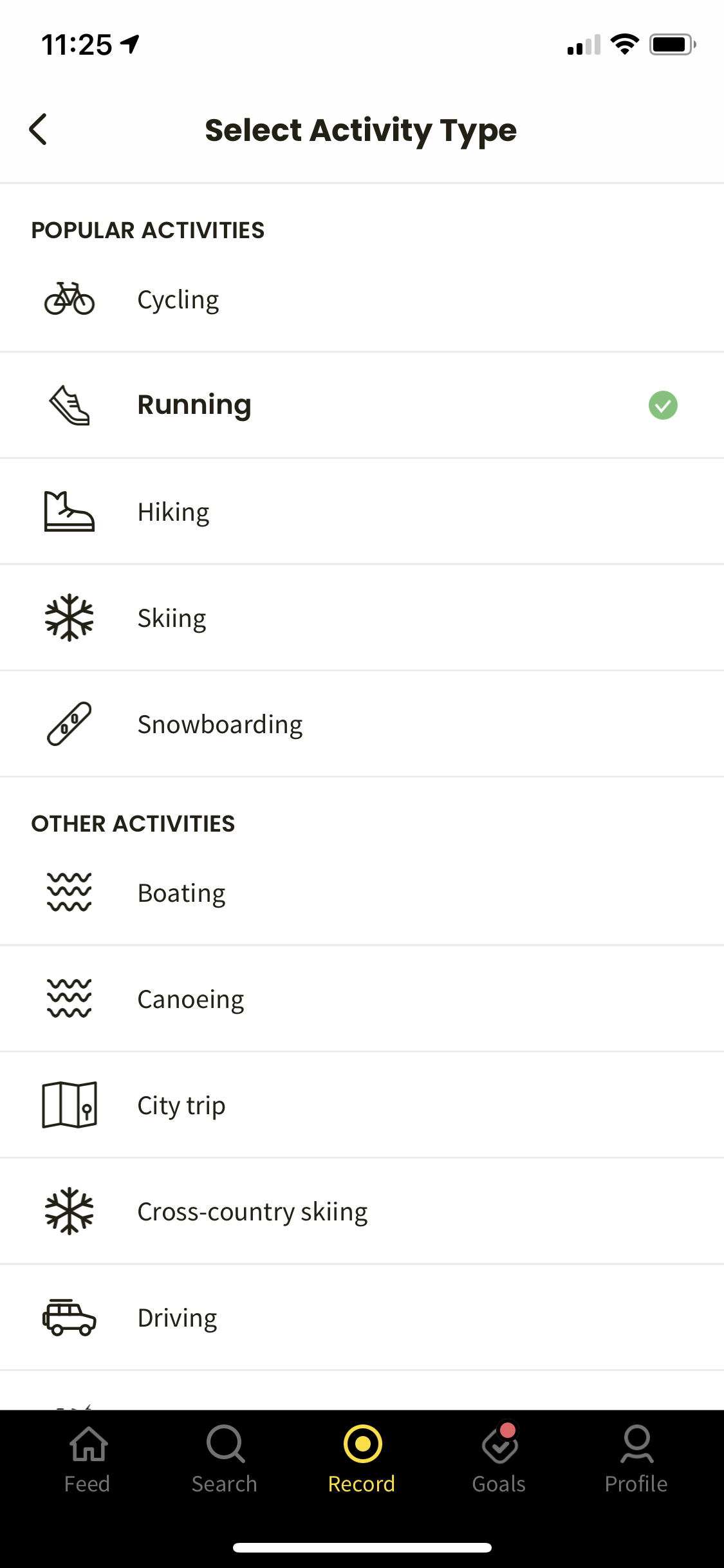 Screenshot of Select activity