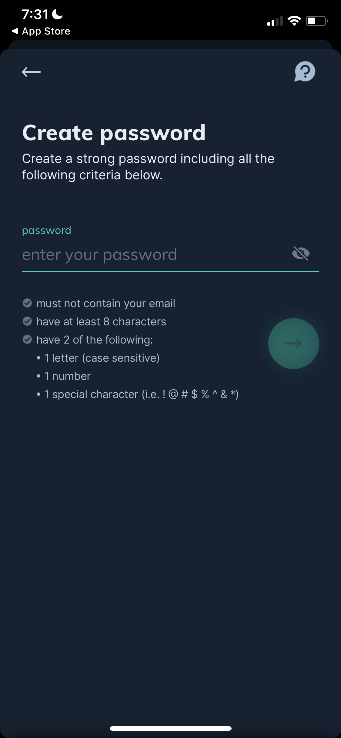 Screenshot of Set password