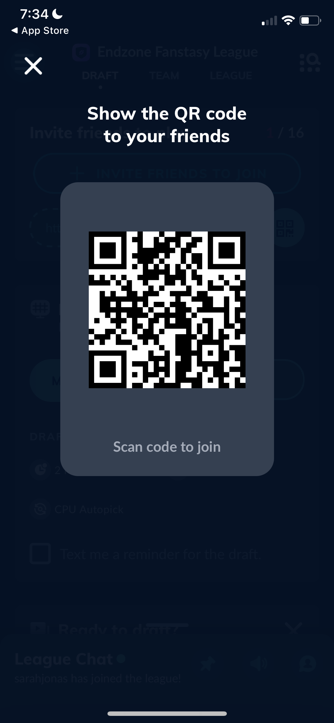 Screenshot of QR code