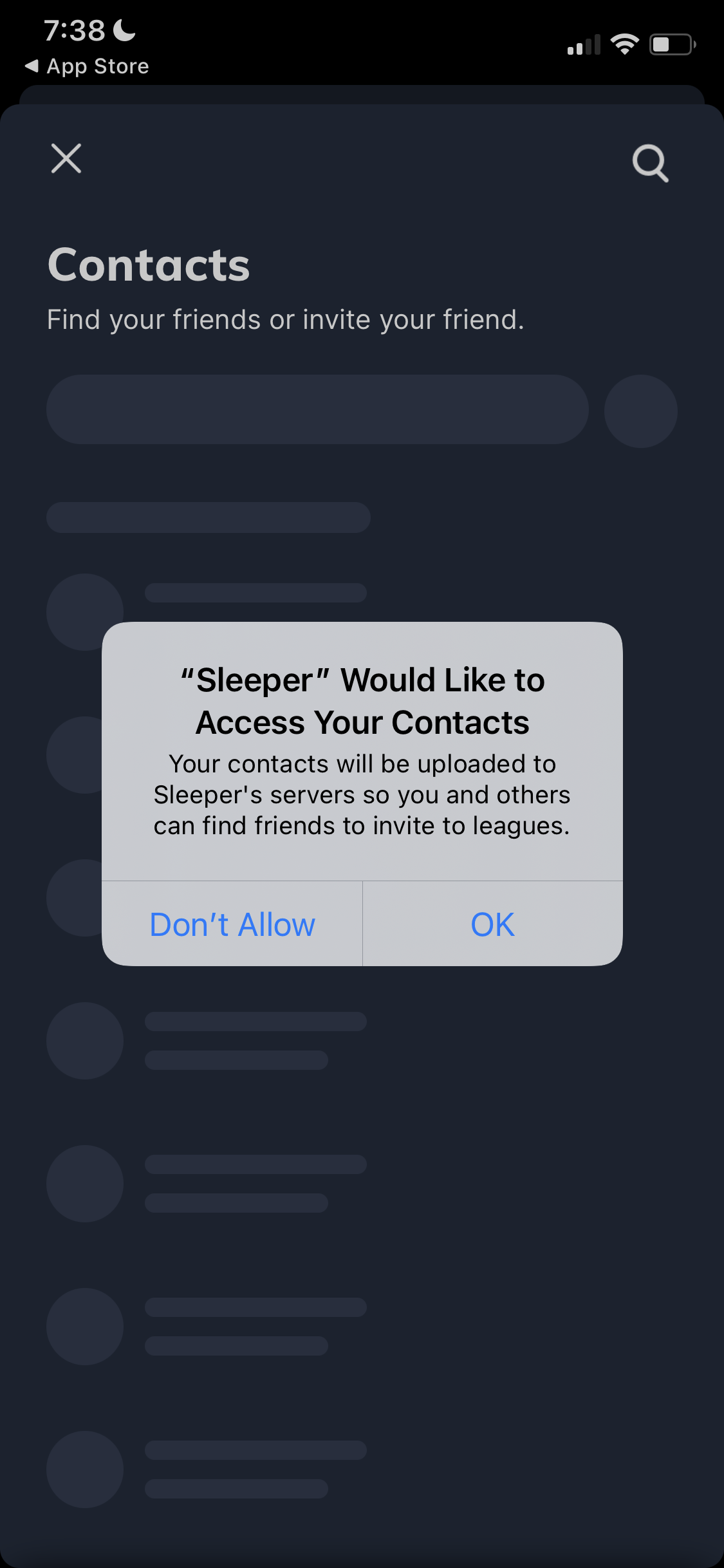 Screenshot of Allow contact access