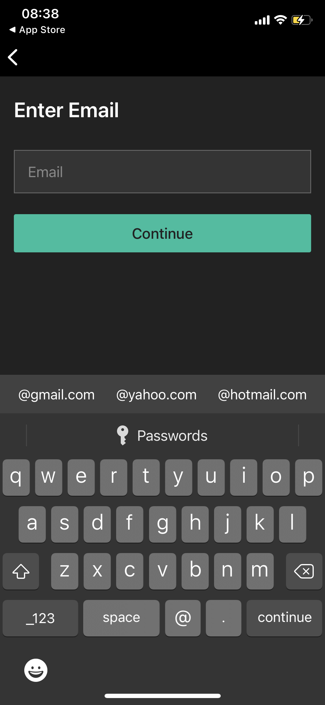 Screenshot of Enter email