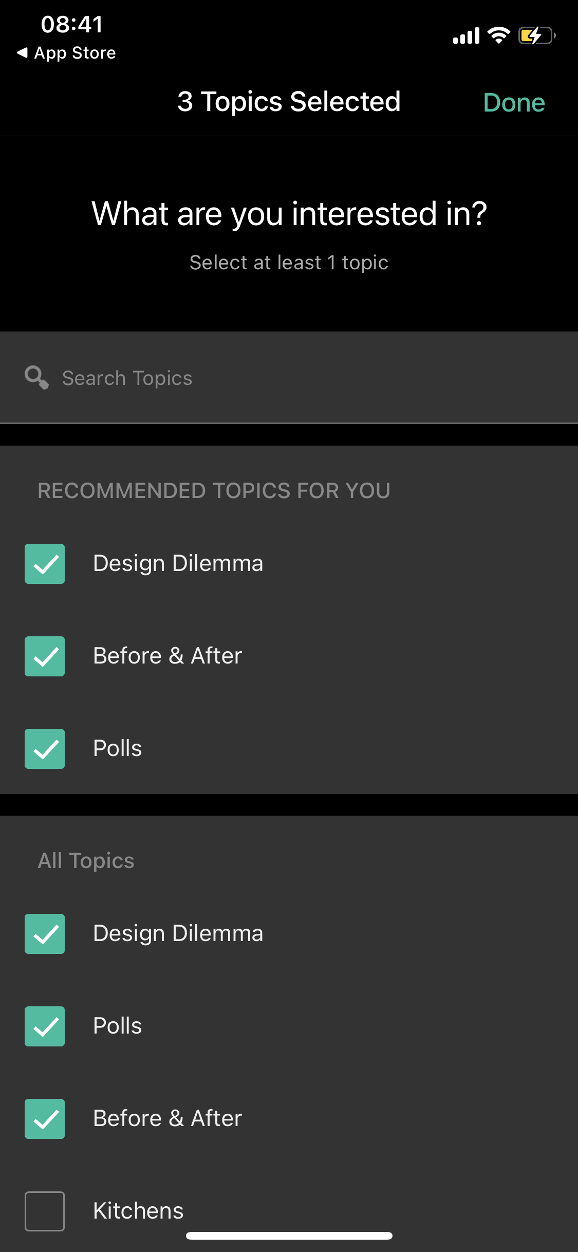 Screenshot of Select interests