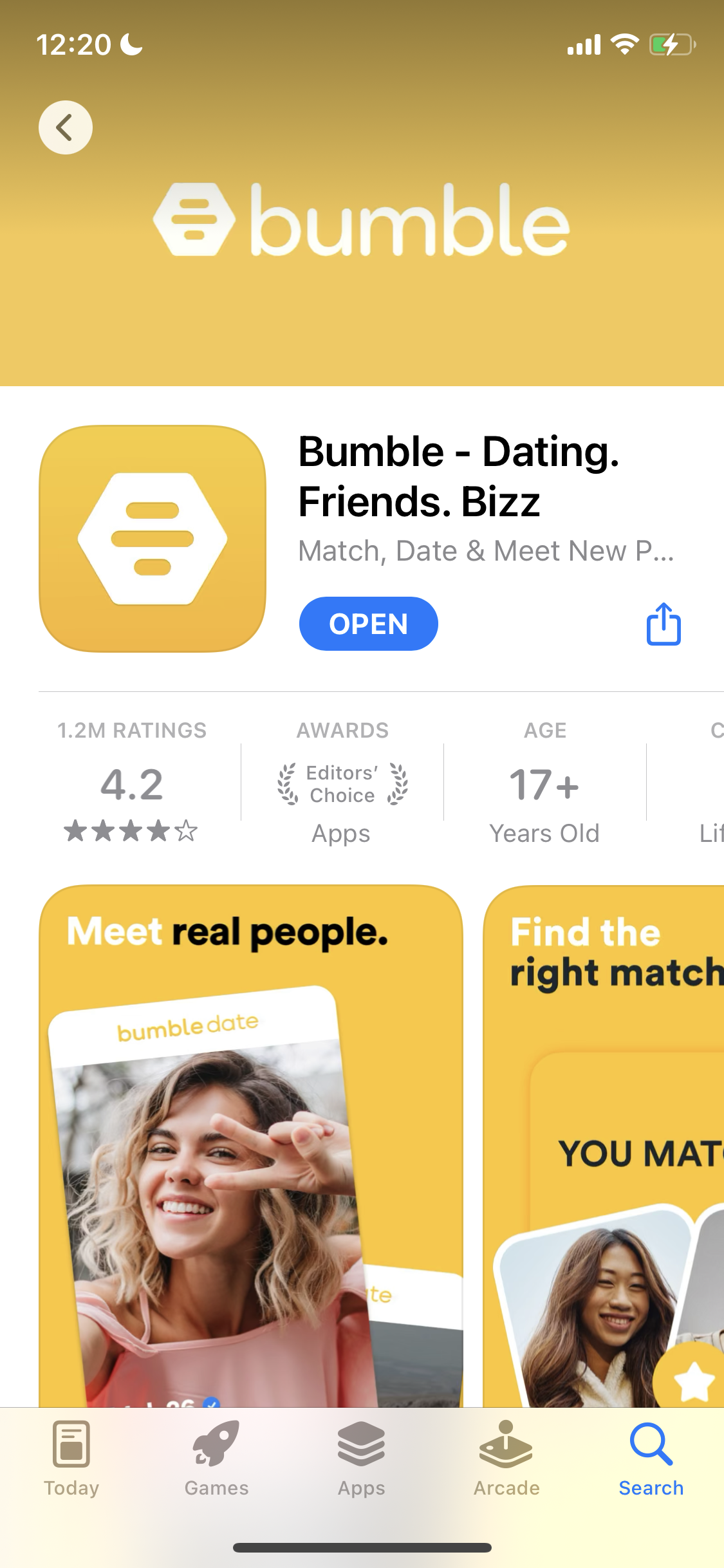 Bumble app store listing screenshot