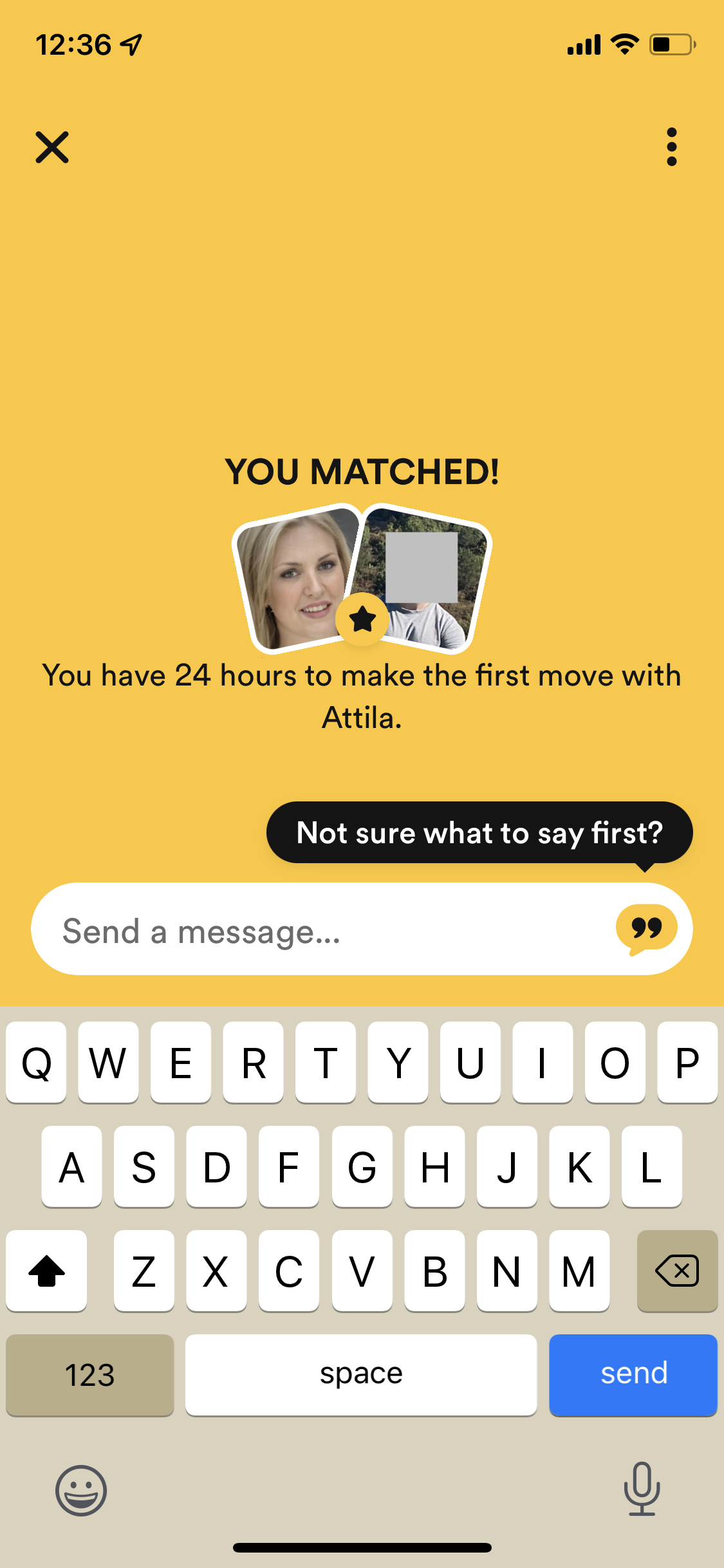 Screenshot of Matched on Chat on Bumble user flow