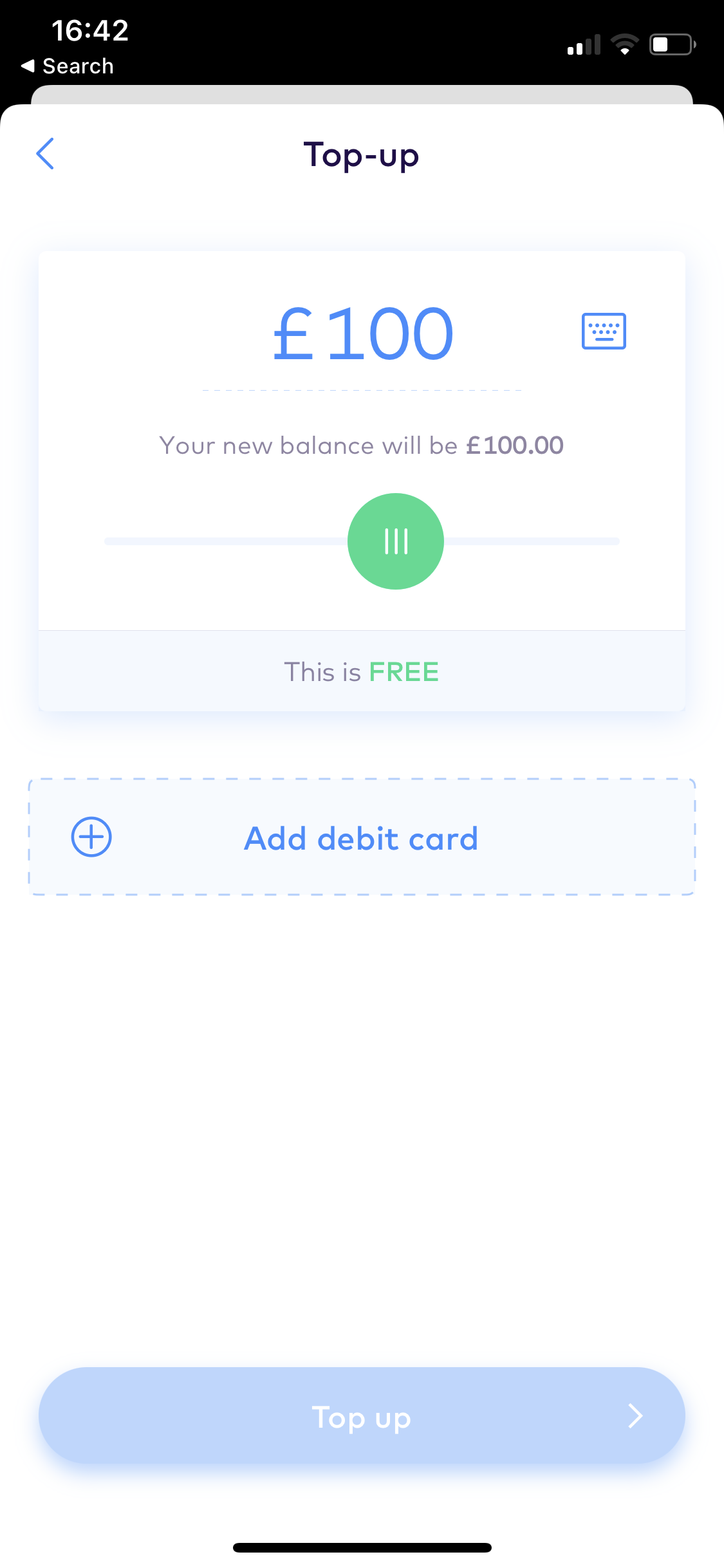 Depositing funds screenshot