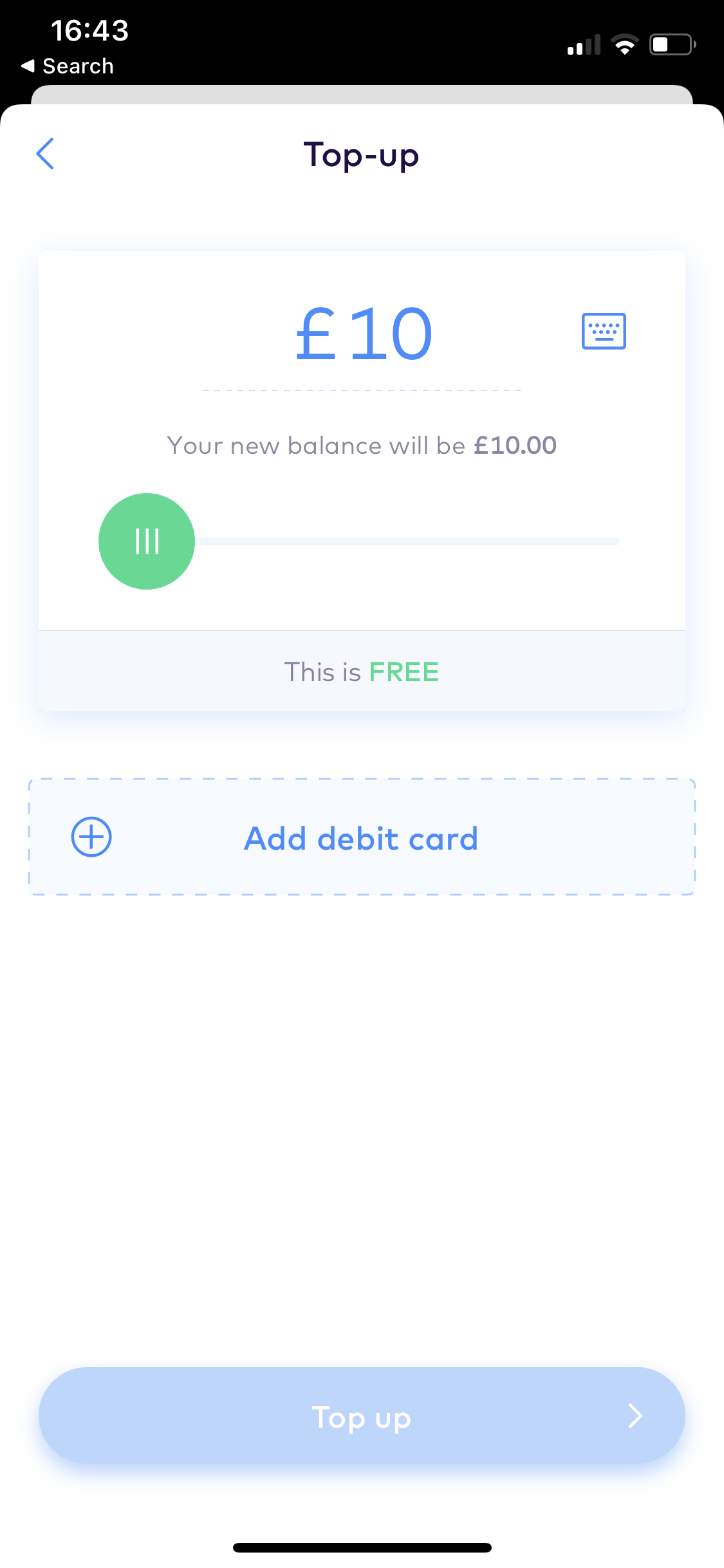 Depositing funds screenshot