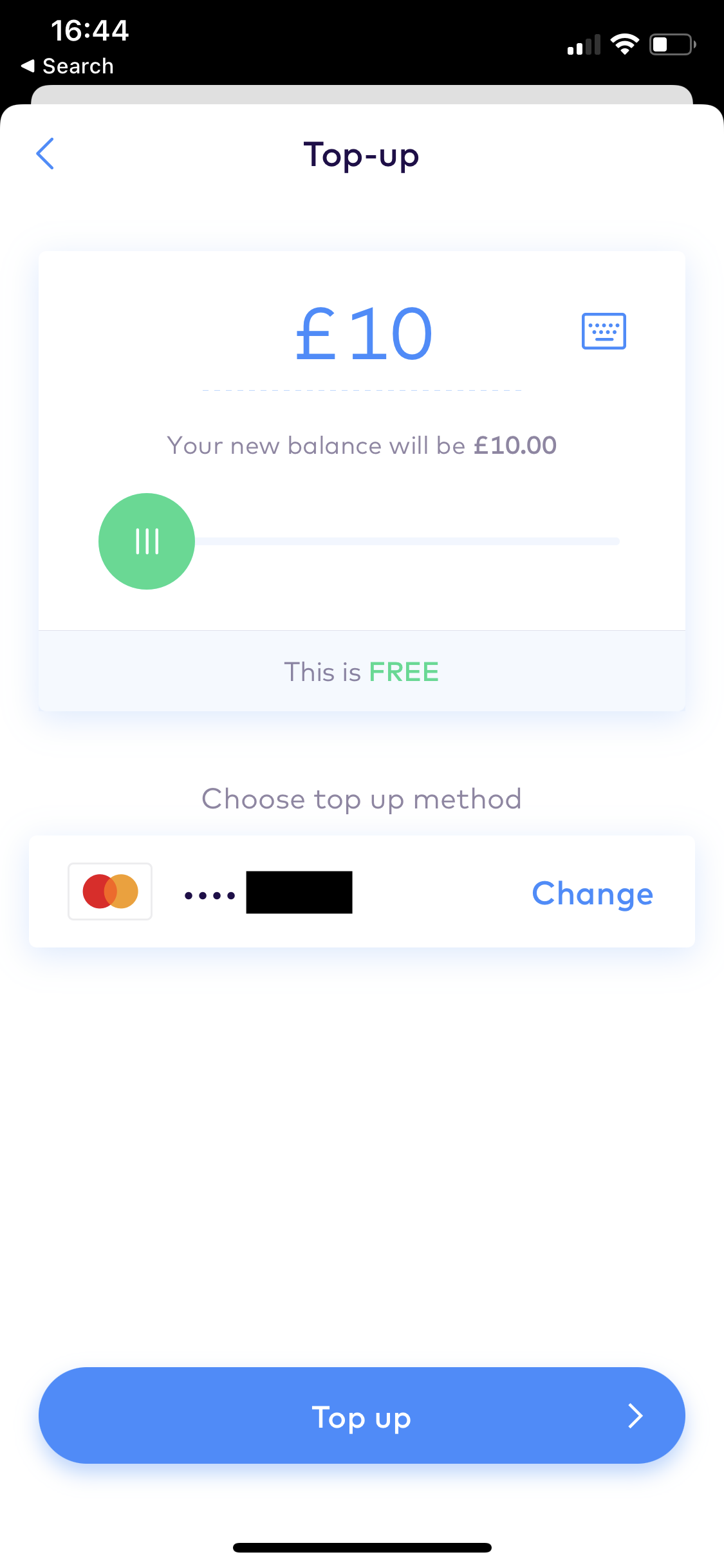 Depositing funds screenshot