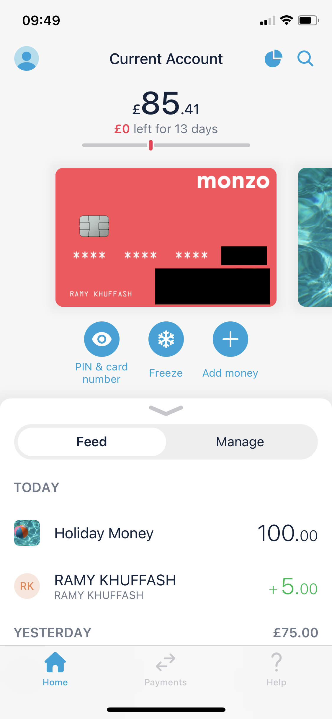 Screenshot of Home on Sending currency on Monzo user flow