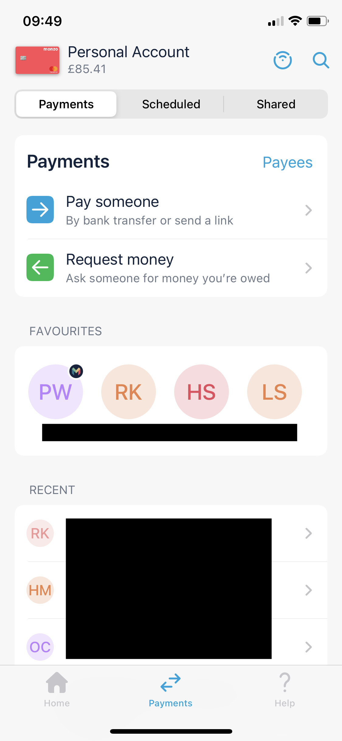 Screenshot of Payments on Sending currency on Monzo user flow