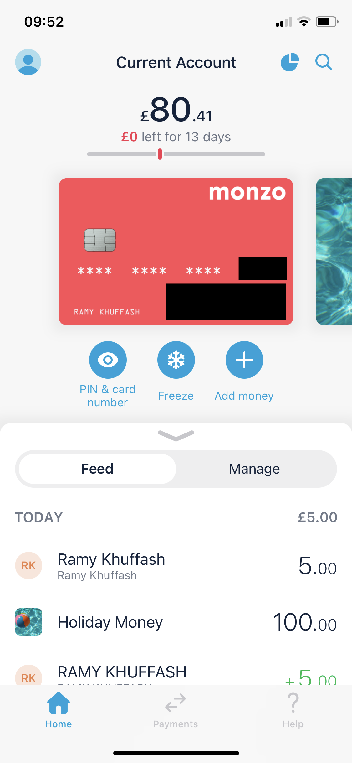Screenshot of Home on Searching on Monzo user flow